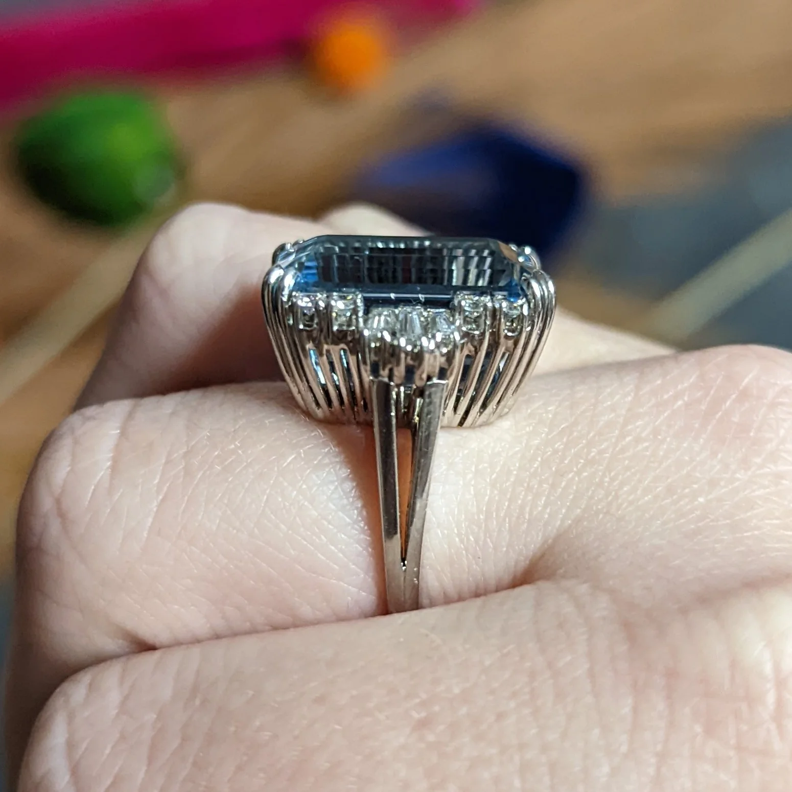 Felger Inc. Mid-Century 17.50 CTW Aquamarine Diamond Platinum Statement Vintage Ring - Image 13