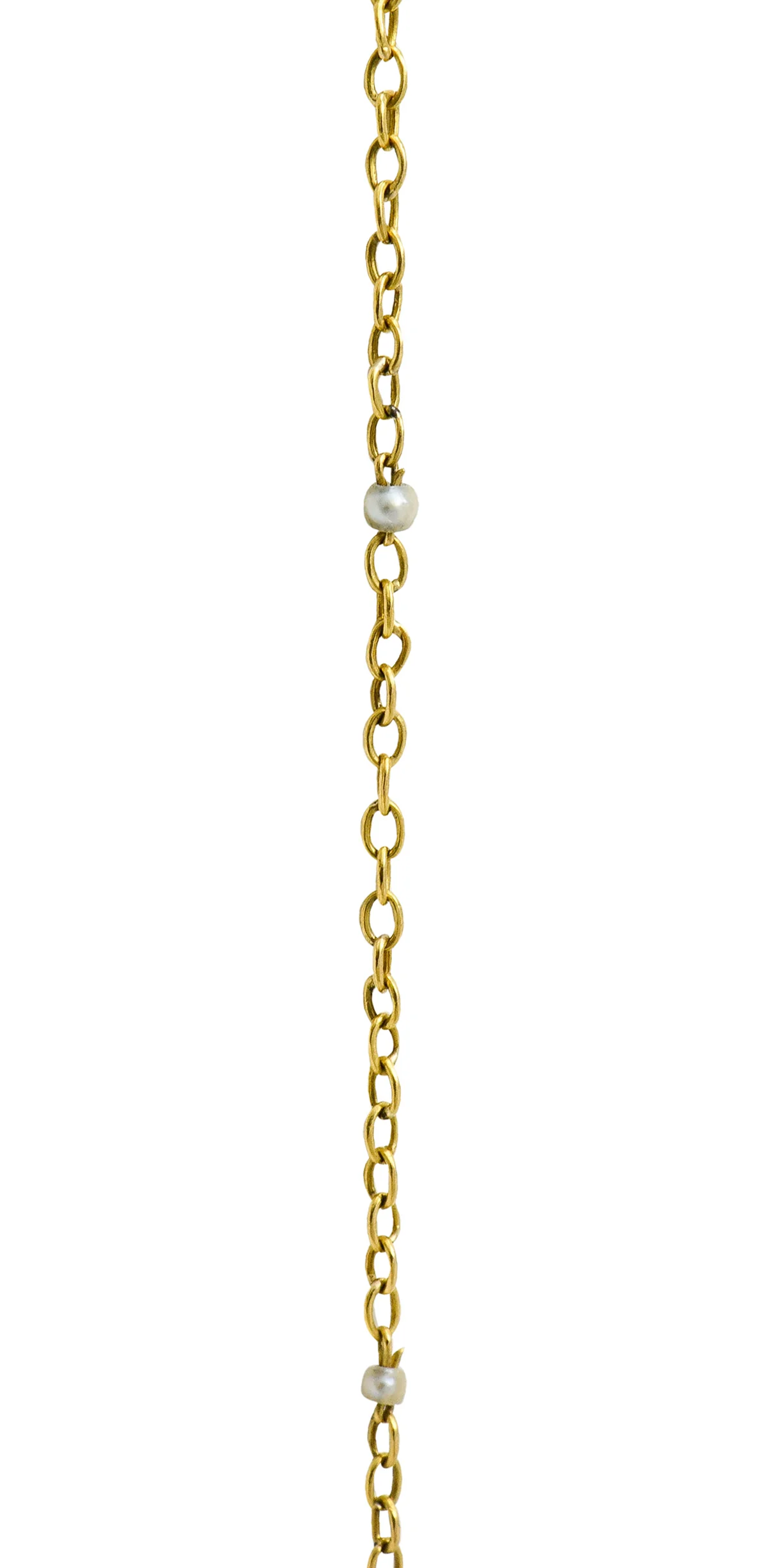 Felix Rasumny Art Nouveau Natural Freshwater Seed Pearl 18 Karat Gold Religious Medal Necklace - Image 7