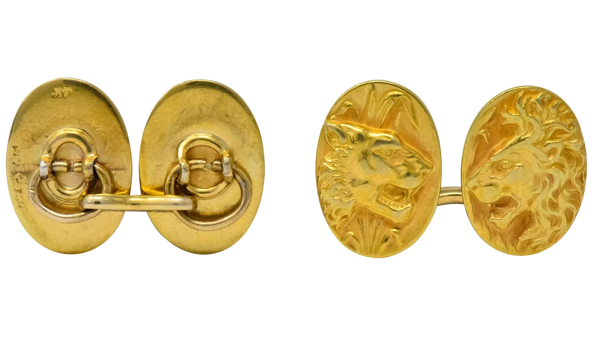 Fine Art Nouveau 14 Karat Gold Lion & Lioness Cufflinks - Image 3
