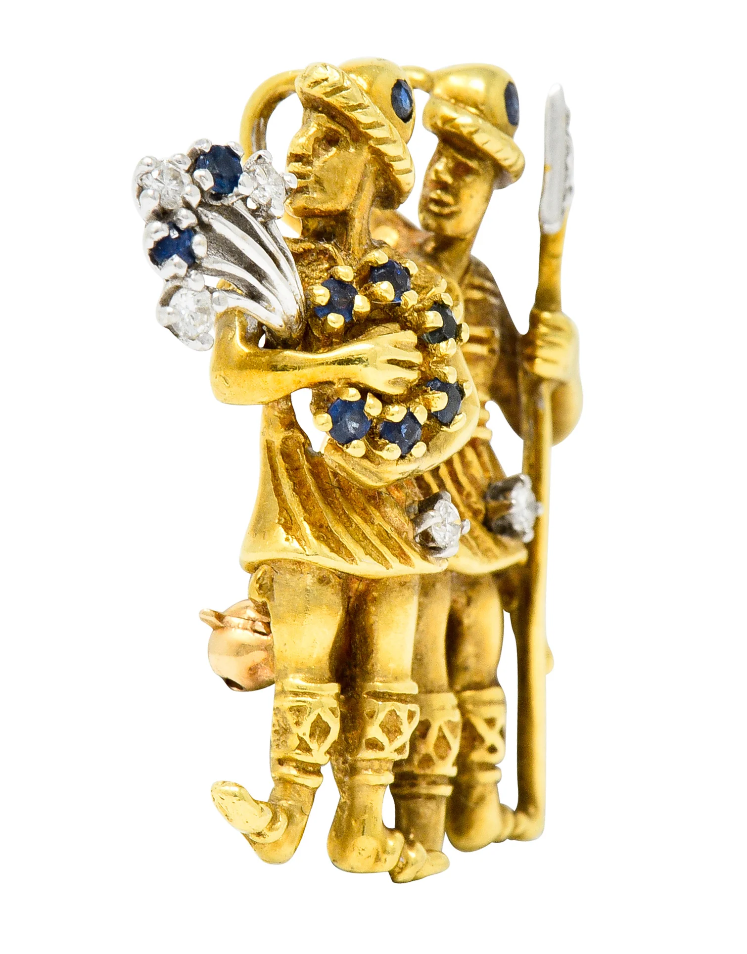 Flaircraft Sapphire Diamond Platinum 18 Karat Gold Gemini Zodiac Pendant Brooch - Image 2