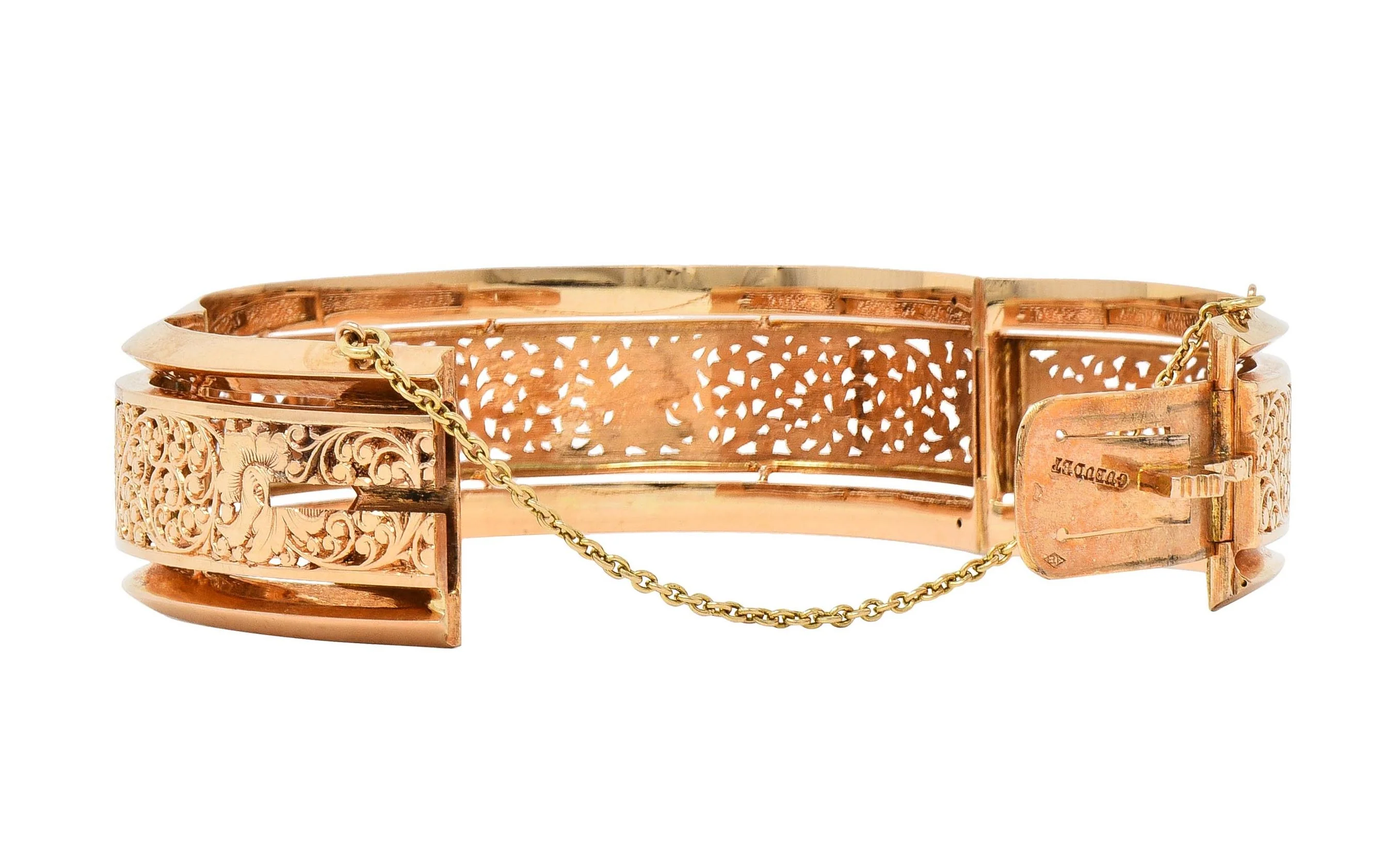 Fouquet-Gueudet French Art Nouveau 18 Karat Yellow Gold Antique Floral Bangle Bracelet - Image 13