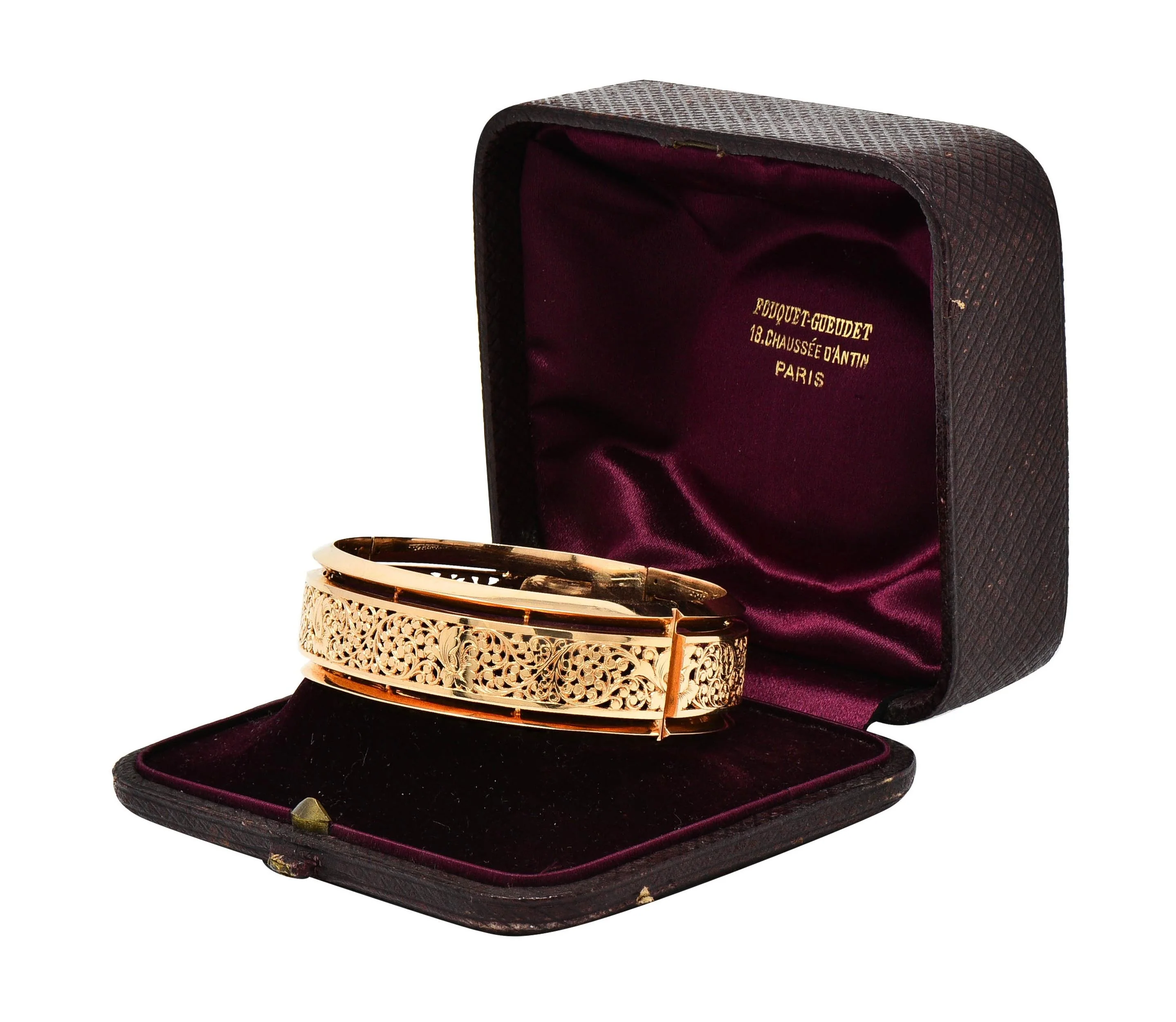 Fouquet-Gueudet French Art Nouveau 18 Karat Yellow Gold Antique Floral Bangle Bracelet - Image 15