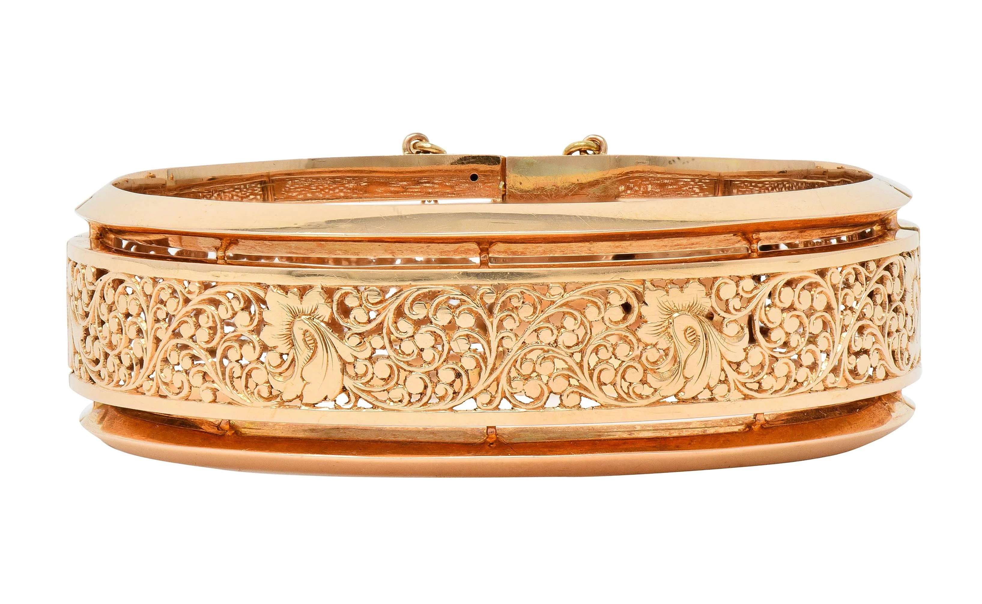 Fouquet-Gueudet French Art Nouveau 18 Karat Yellow Gold Antique Floral Bangle Bracelet - Image 3