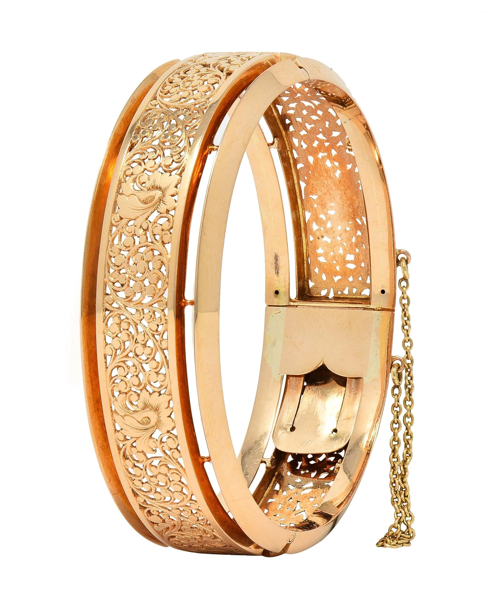 Fouquet-Gueudet French Art Nouveau 18 Karat Yellow Gold Antique Floral Bangle Bracelet - Image 4