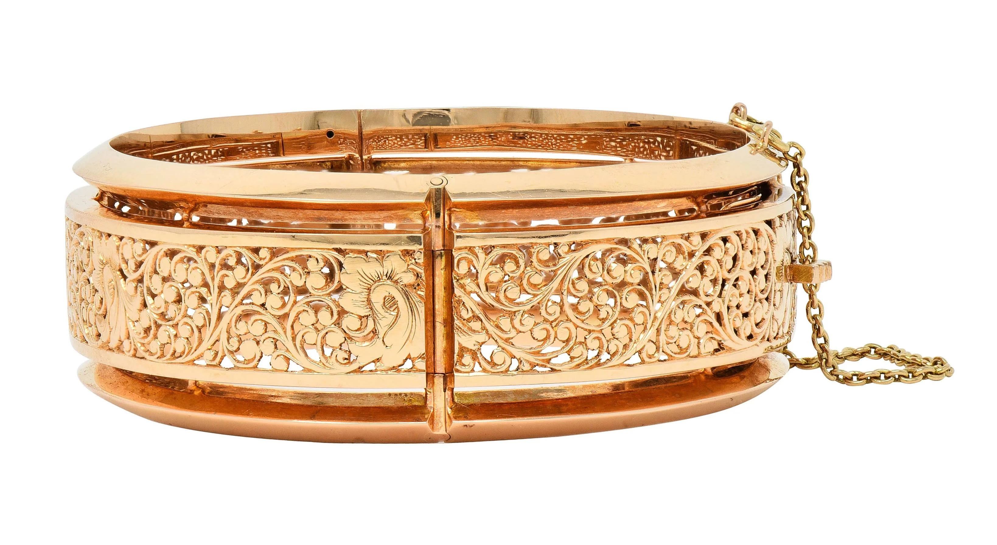 Fouquet-Gueudet French Art Nouveau 18 Karat Yellow Gold Antique Floral Bangle Bracelet - Image 5