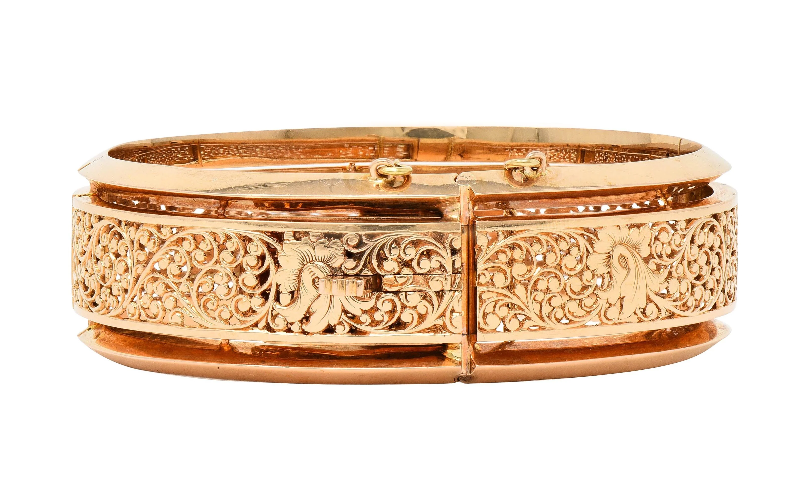 Fouquet-Gueudet French Art Nouveau 18 Karat Yellow Gold Antique Floral Bangle Bracelet - Image 7
