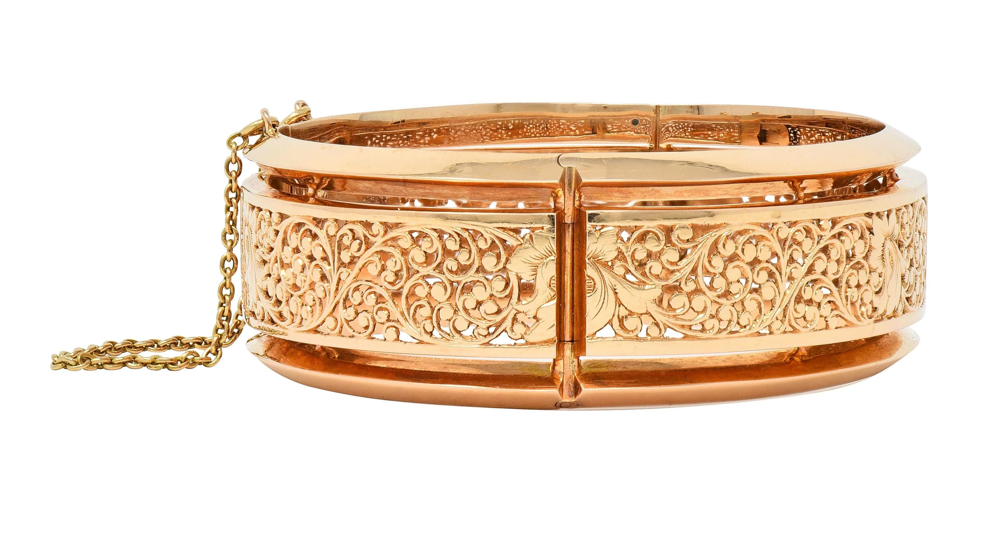 Fouquet-Gueudet French Art Nouveau 18 Karat Yellow Gold Antique Floral Bangle Bracelet - Image 8