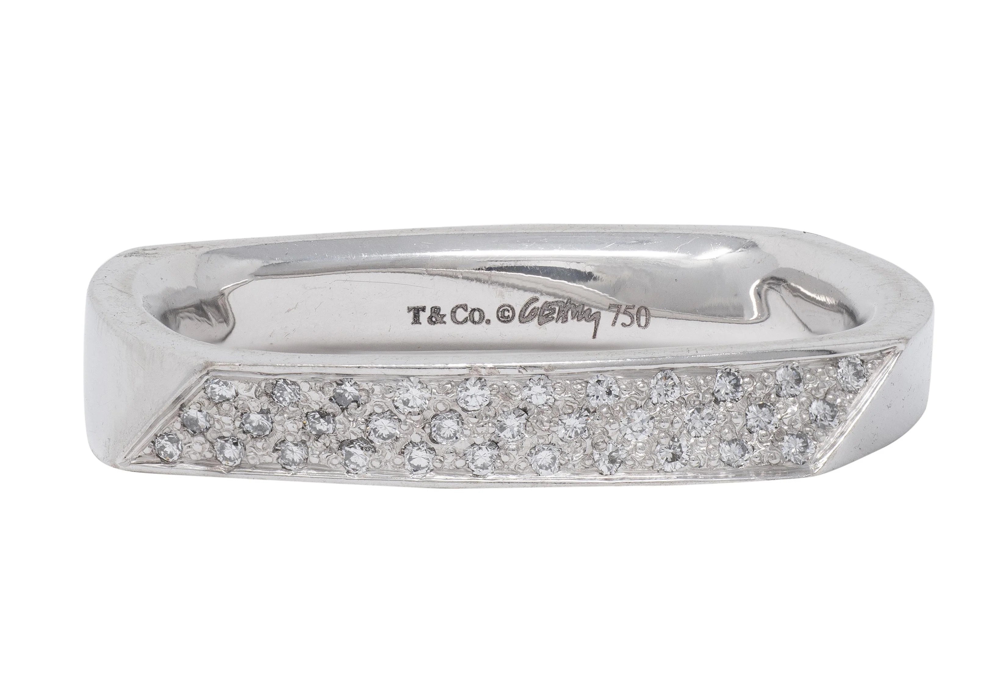 Frank Gehry Tiffany & Co. 1990's Diamond 18 Karat White Gold Square Torque Band Ring