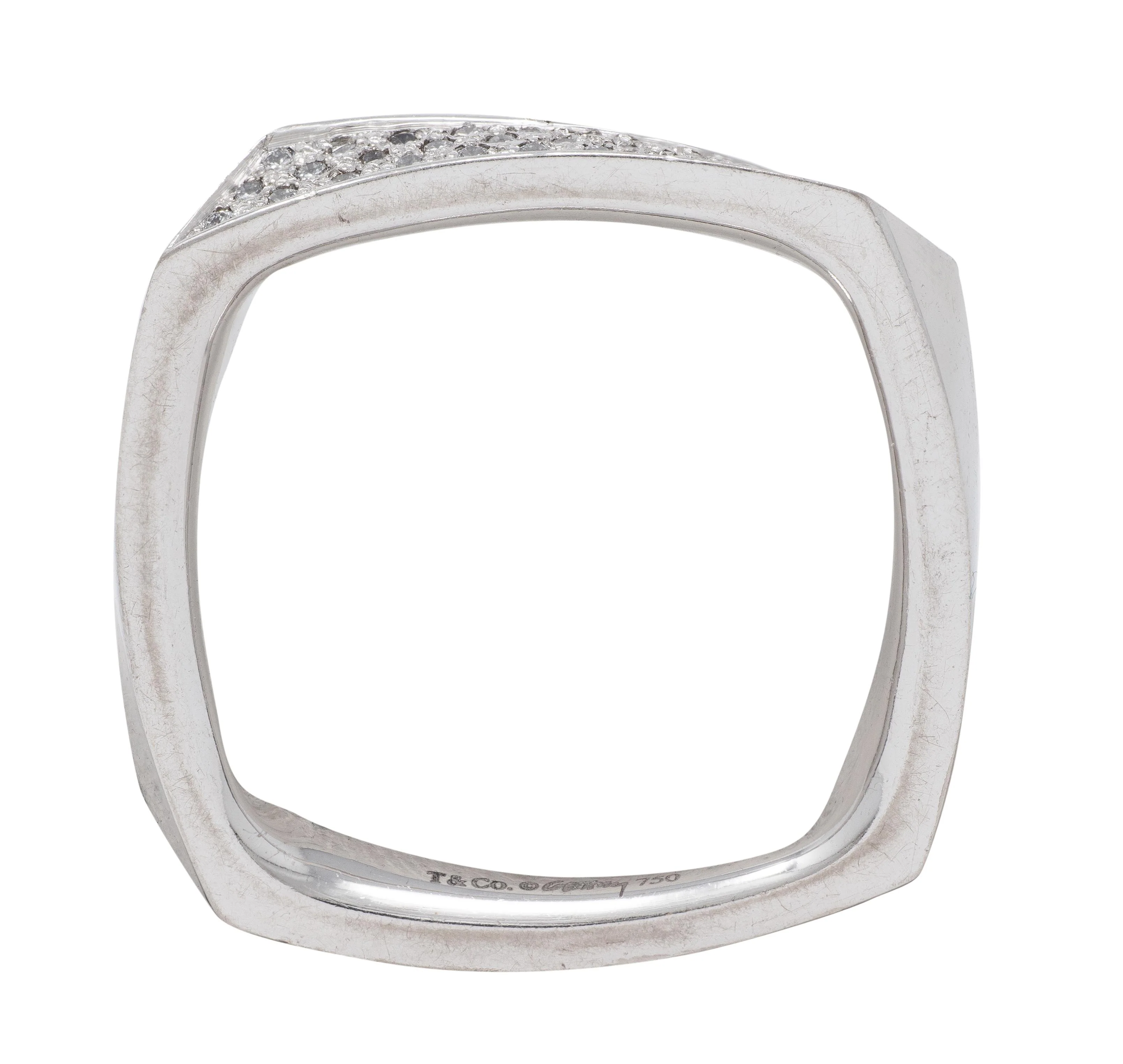 Frank Gehry Tiffany & Co. 1990's Diamond 18 Karat White Gold Square Torque Band Ring - Image 2