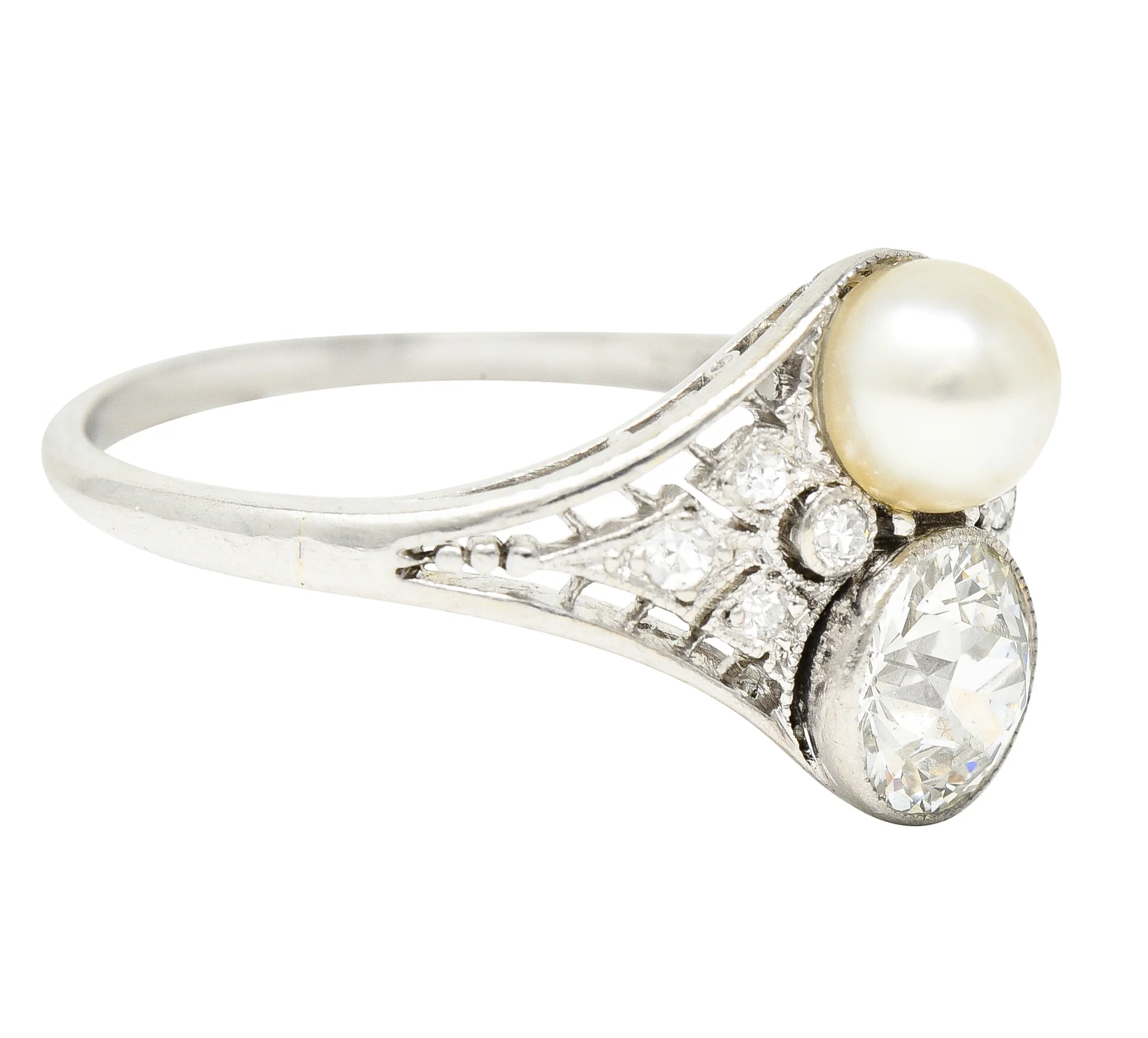 Frank Walter Lawrence Edwardian Pearl Platinum Toi Et Moi Antique Dinner Ring - Image 2