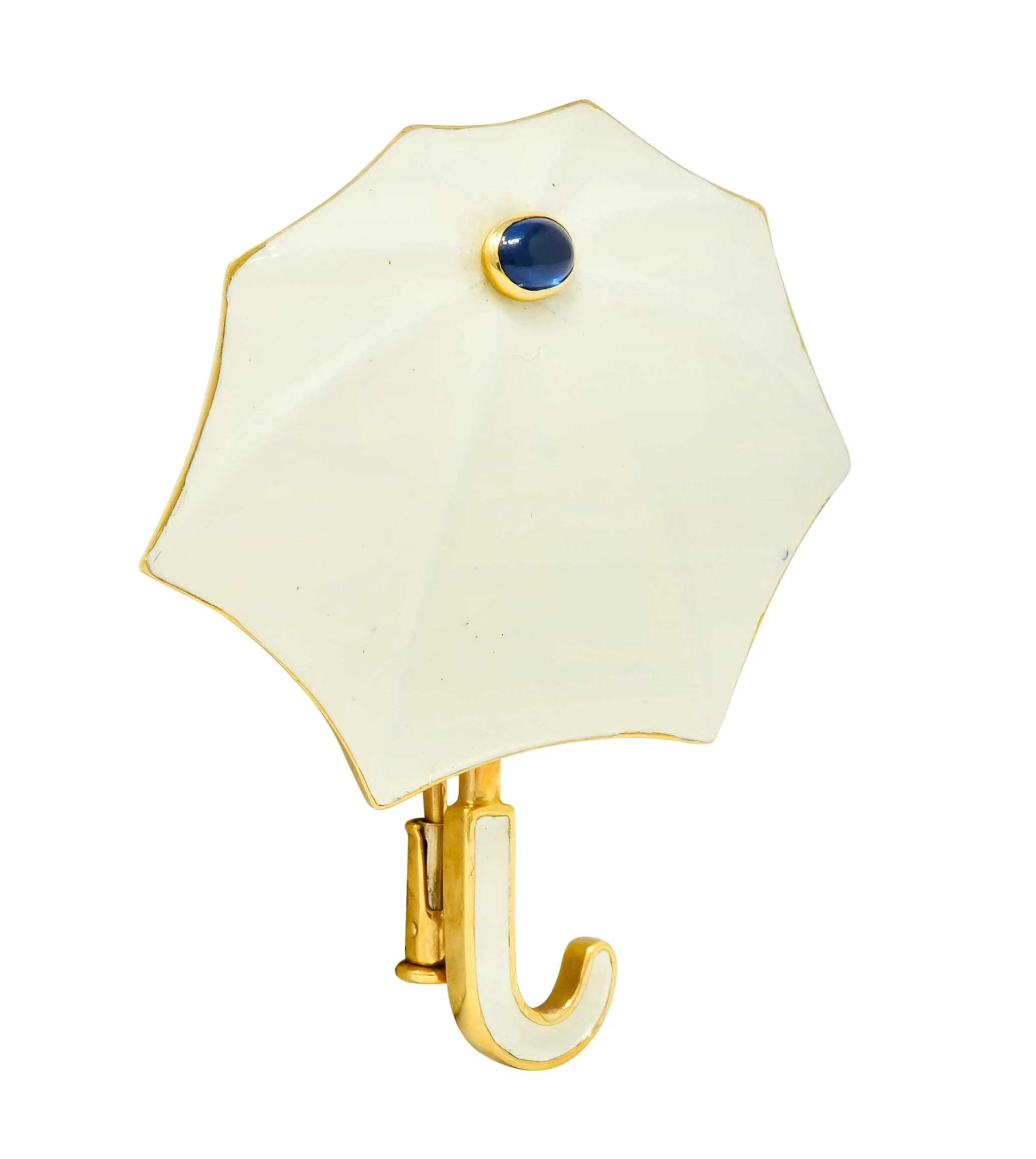 Fred Joaillier French Retro Sapphire 18 Karat Gold Enamel Umbrella Brooch - Image 3