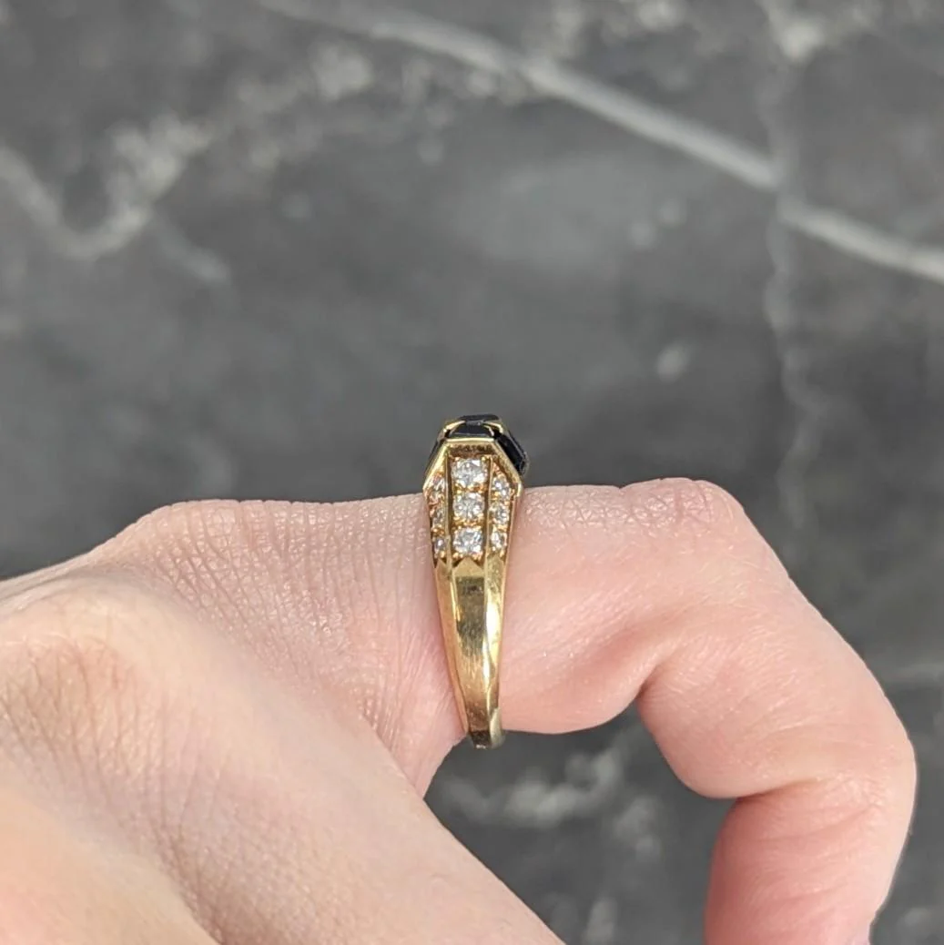 French 1960s 1.80 CTW Sapphire Diamond 18 Karat Yellow Gold Vintage Dome Band Ring - Image 10