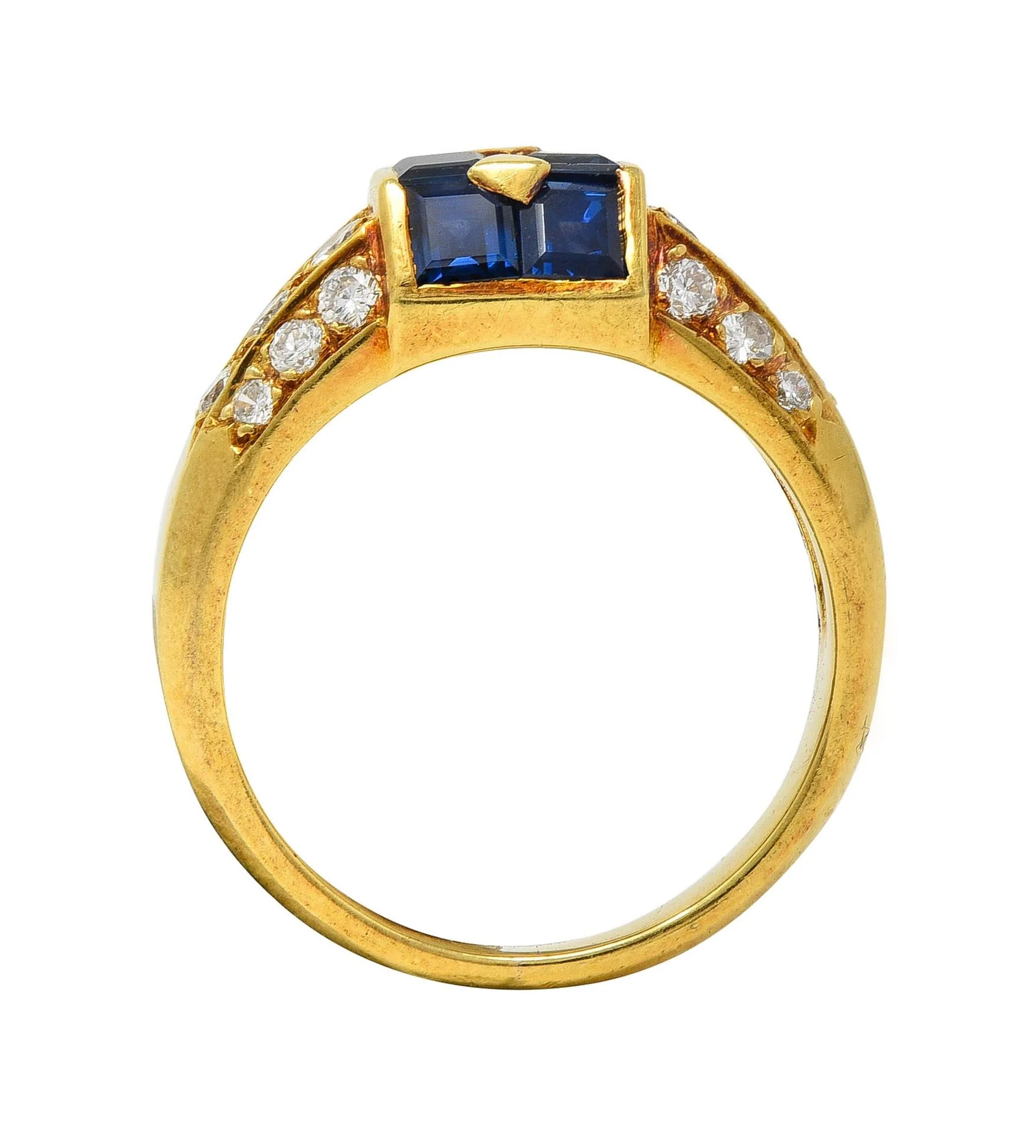 French 1960s 1.80 CTW Sapphire Diamond 18 Karat Yellow Gold Vintage Dome Band Ring - Image 6
