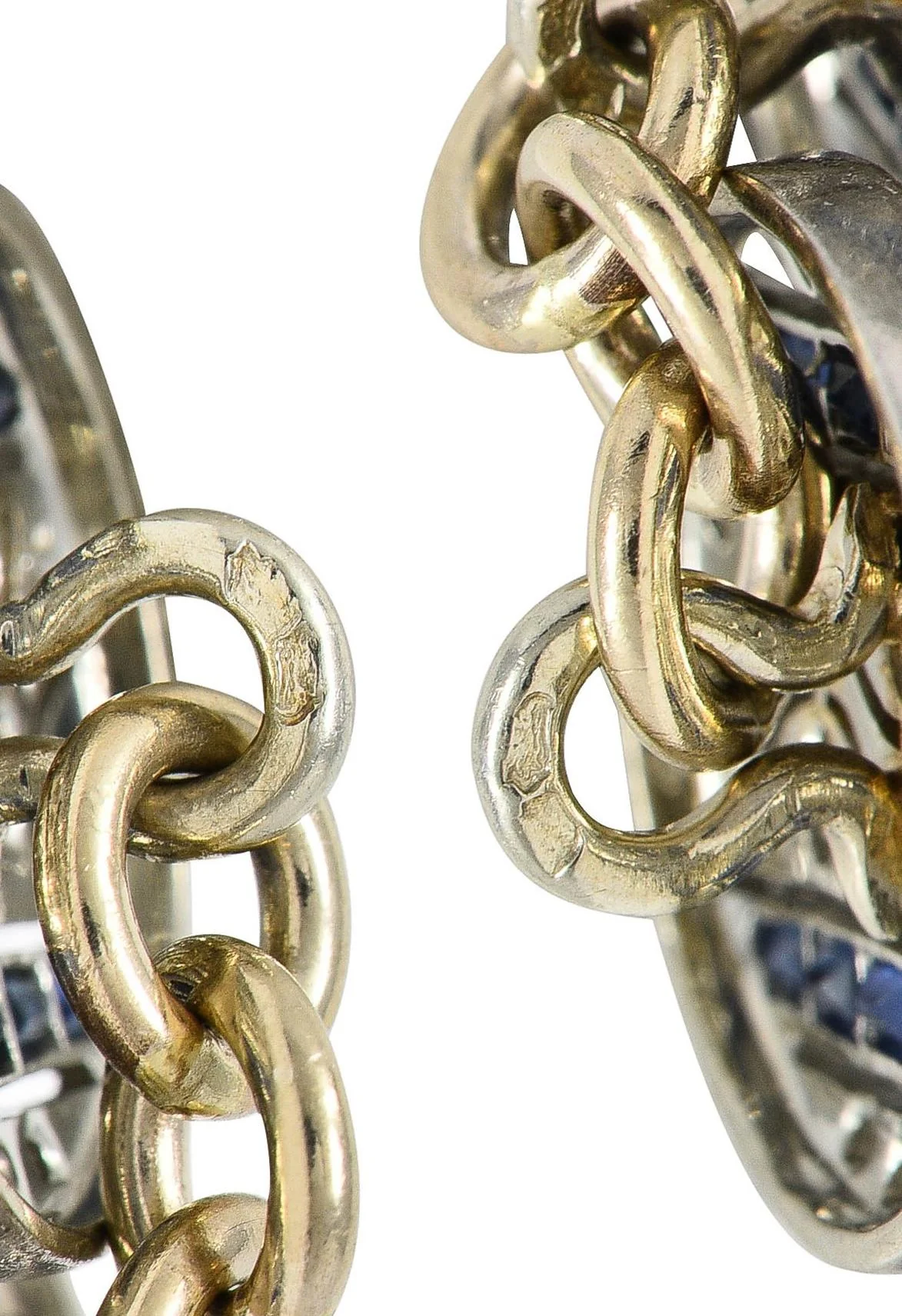 French Art Deco 1.60 CTW Sapphire Diamond Platinum 18 Karat Gold Disk Antique Cufflinks - Image 5