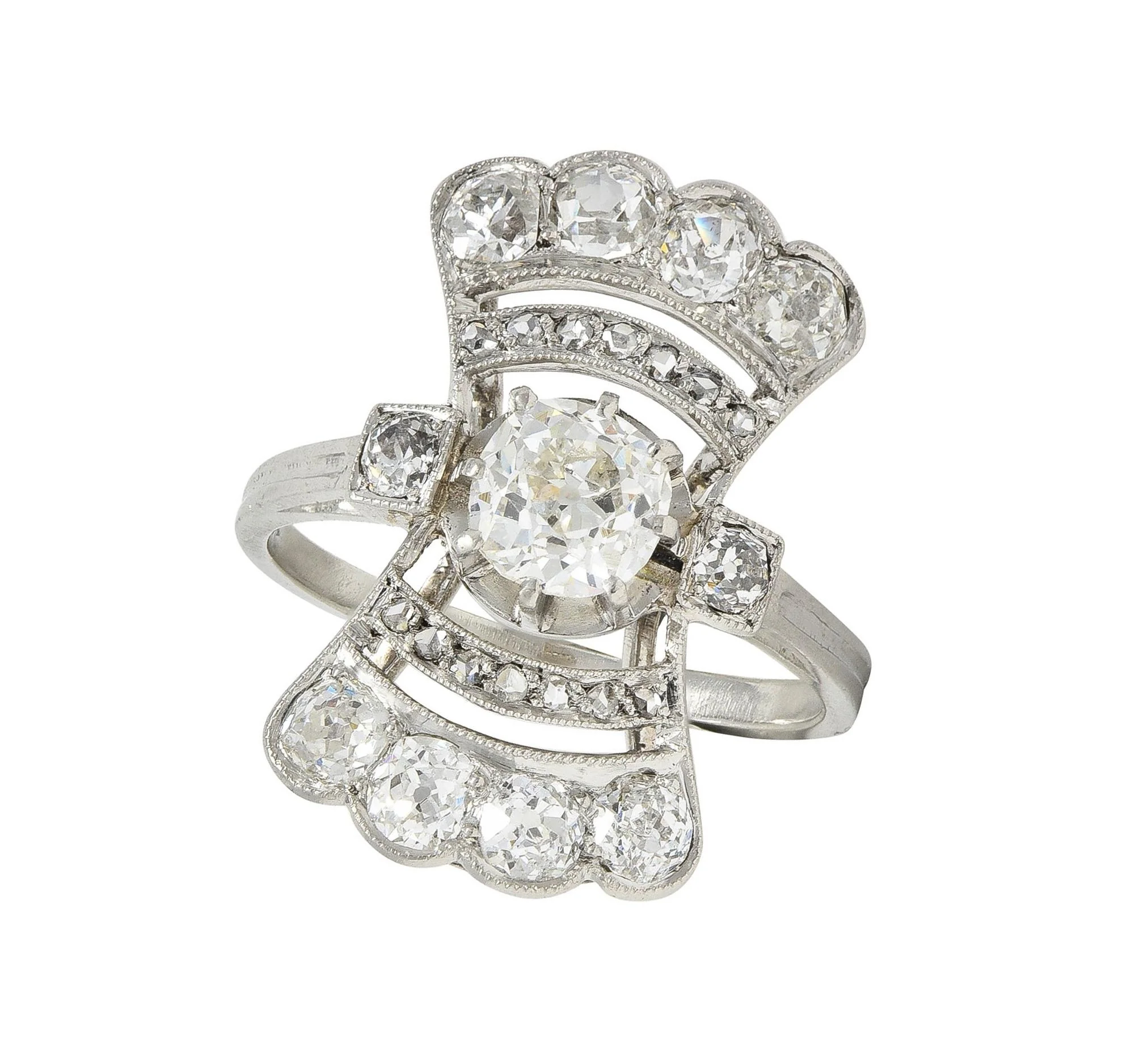 French Art Deco 1.70 CTW Diamond Platinum Fanning Antique Dinner Ring - Image 11