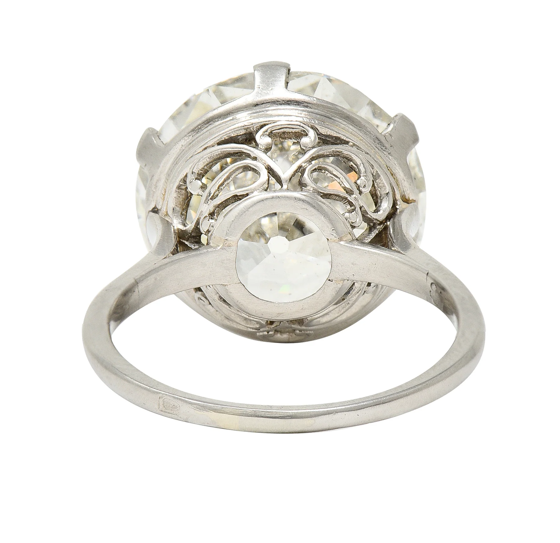 French Art Deco 10.06 CTW Old European Cut Diamond Platinum Scrolling Solitaire Engagement Ring GIA - Image 5