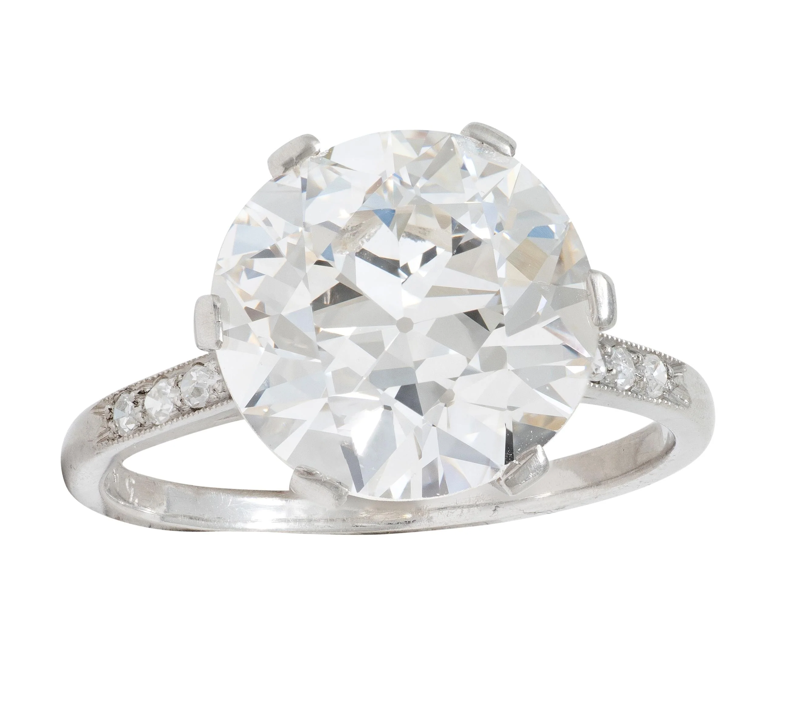 French Art Deco 5.12 CTW Old European Cut Diamond Platinum Foliate Vintage Engagement Ring GIA
