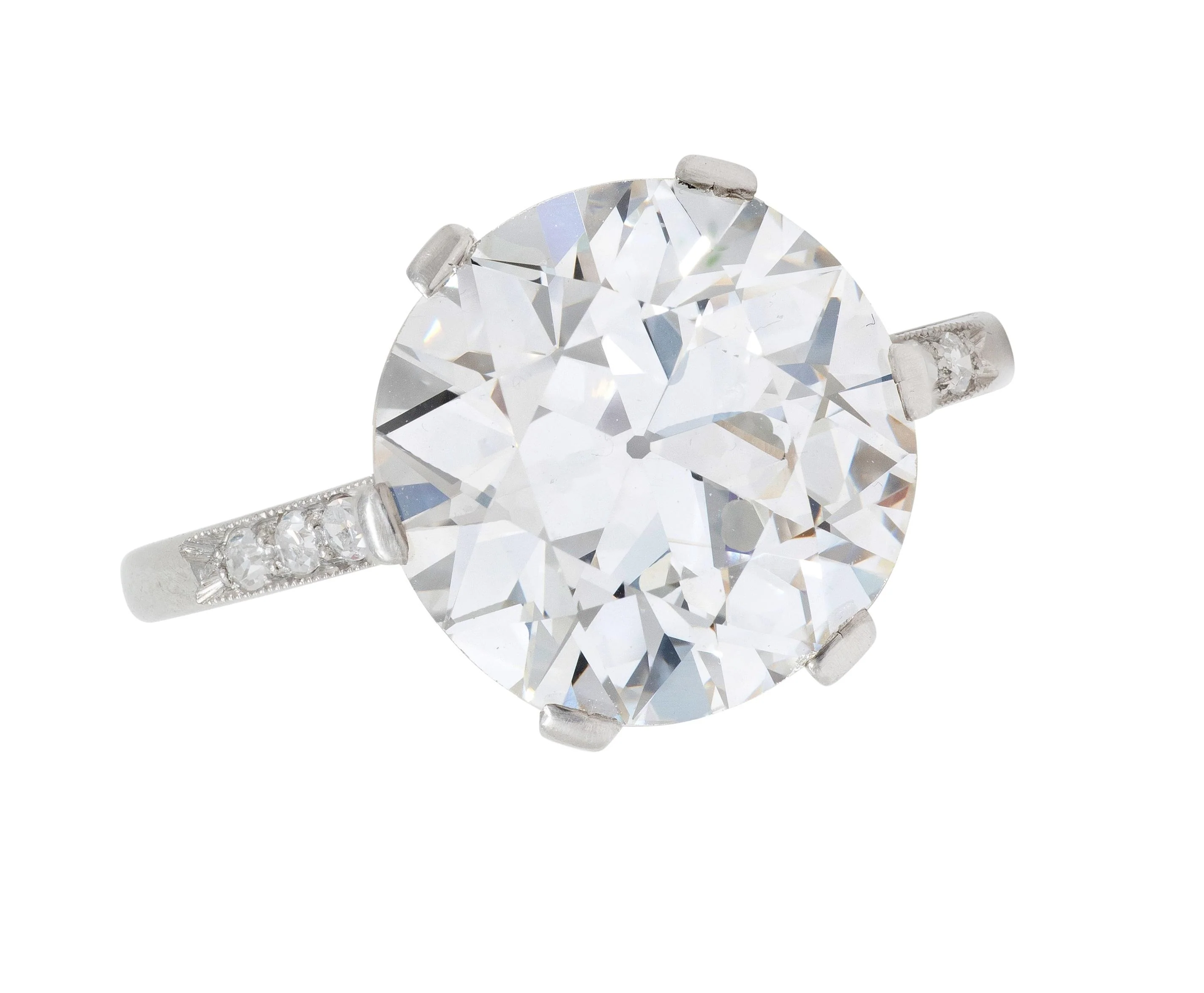 French Art Deco 5.12 CTW Old European Cut Diamond Platinum Foliate Vintage Engagement Ring GIA - Image 11