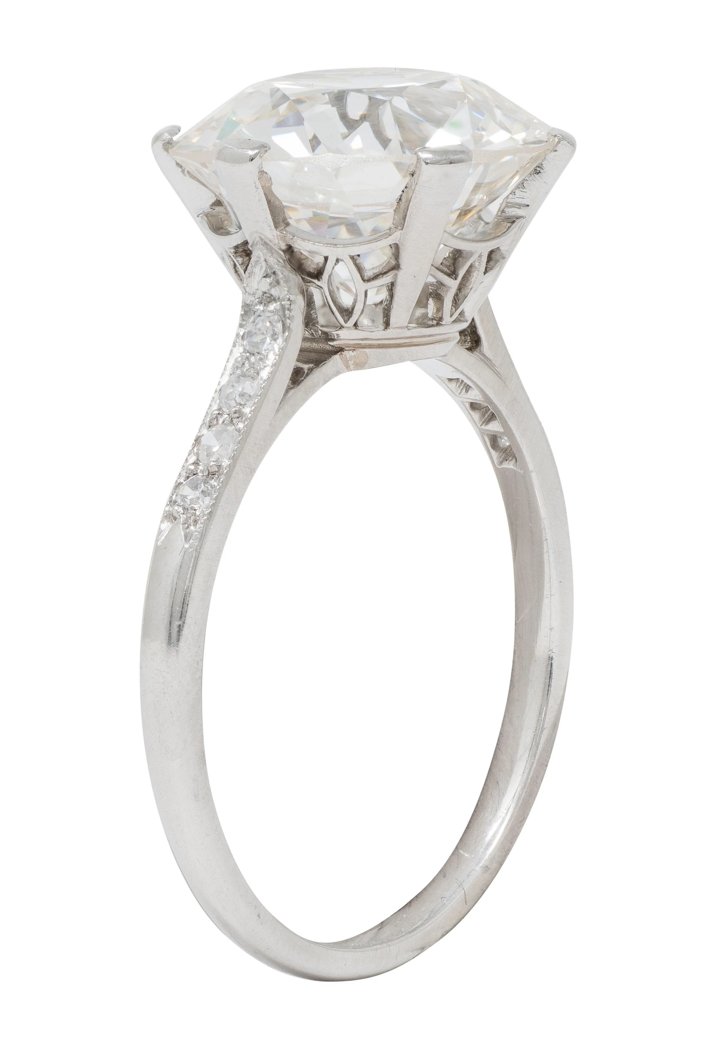 French Art Deco 5.12 CTW Old European Cut Diamond Platinum Foliate Vintage Engagement Ring GIA - Image 12