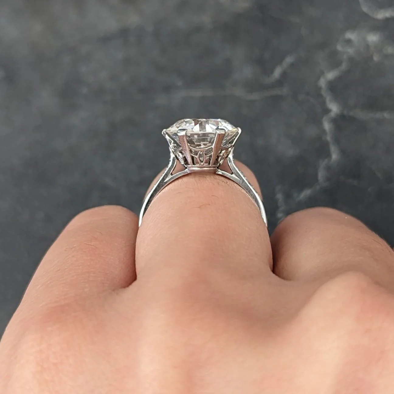 French Art Deco 5.12 CTW Old European Cut Diamond Platinum Foliate Vintage Engagement Ring GIA - Image 14