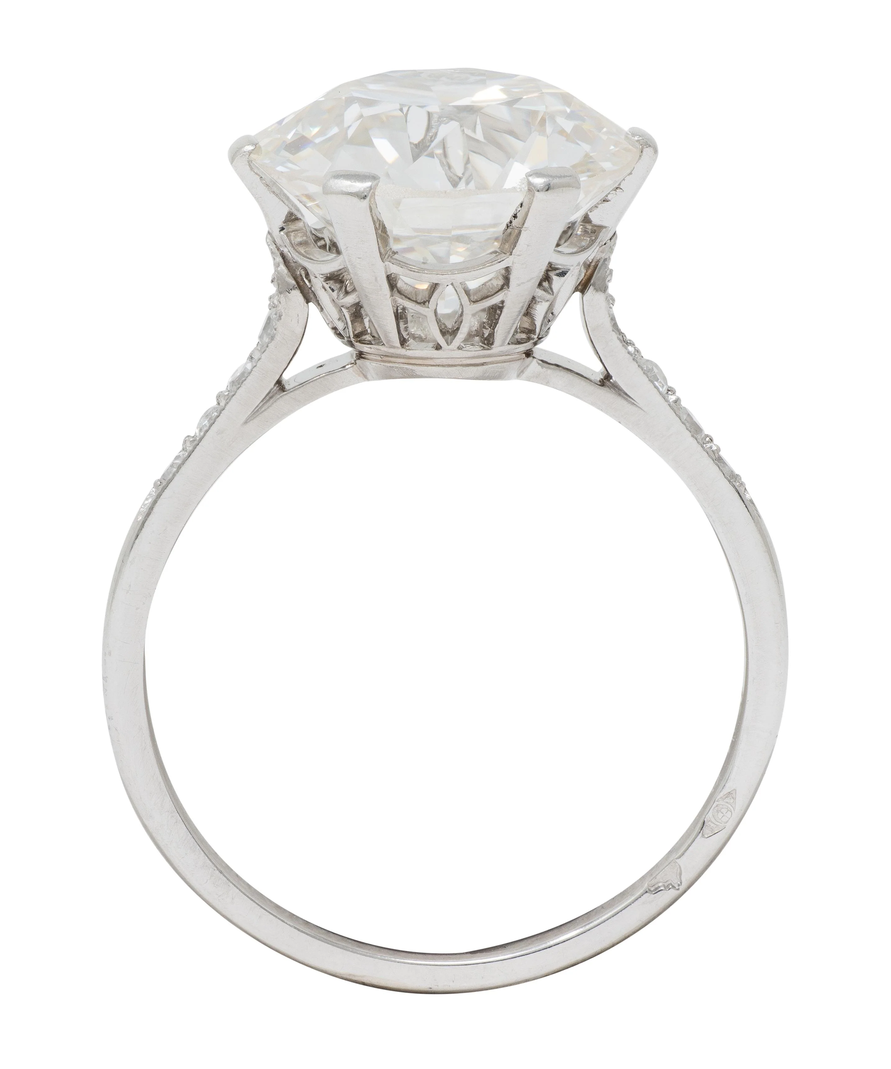 French Art Deco 5.12 CTW Old European Cut Diamond Platinum Foliate Vintage Engagement Ring GIA - Image 2