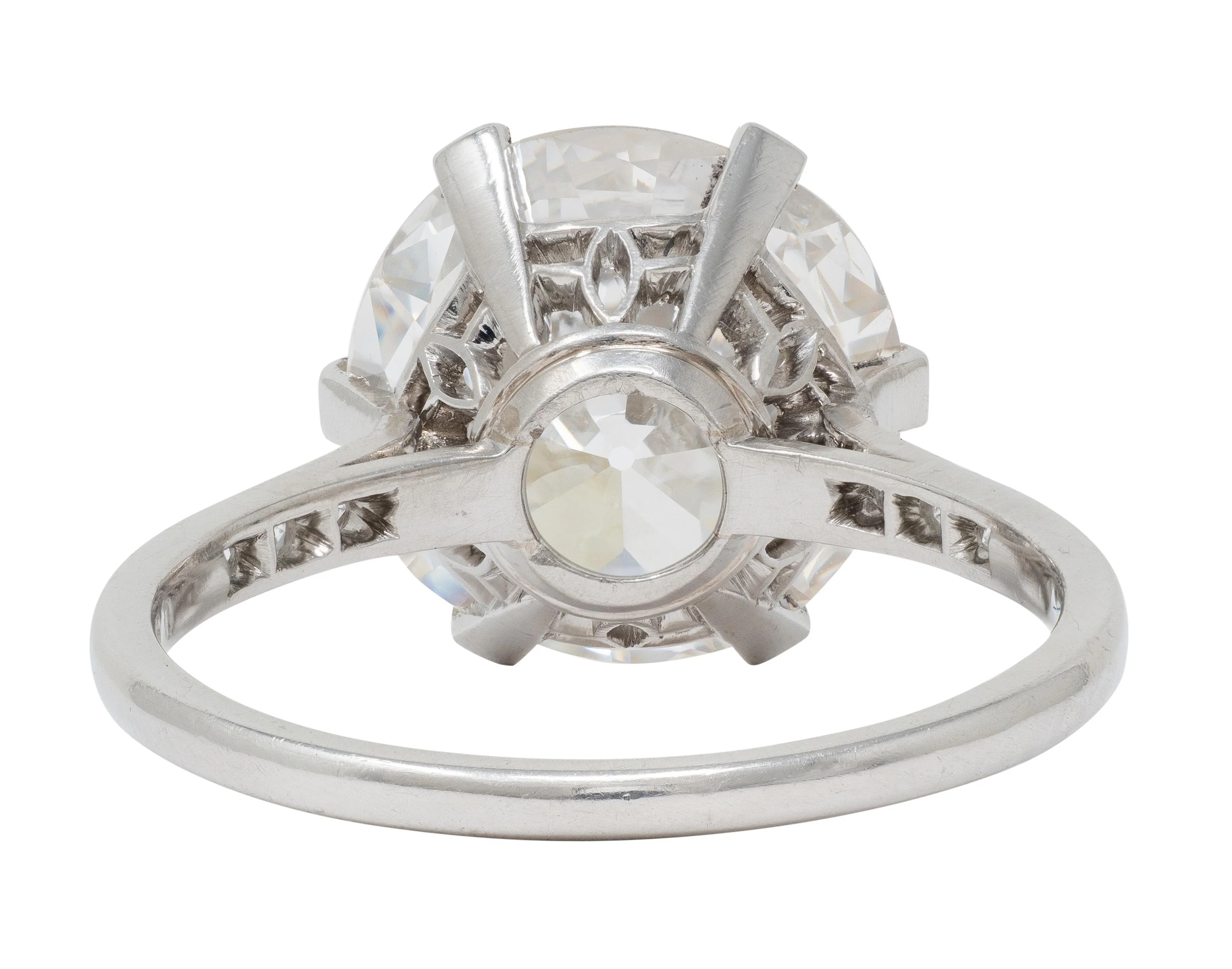 French Art Deco 5.12 CTW Old European Cut Diamond Platinum Foliate Vintage Engagement Ring GIA - Image 5