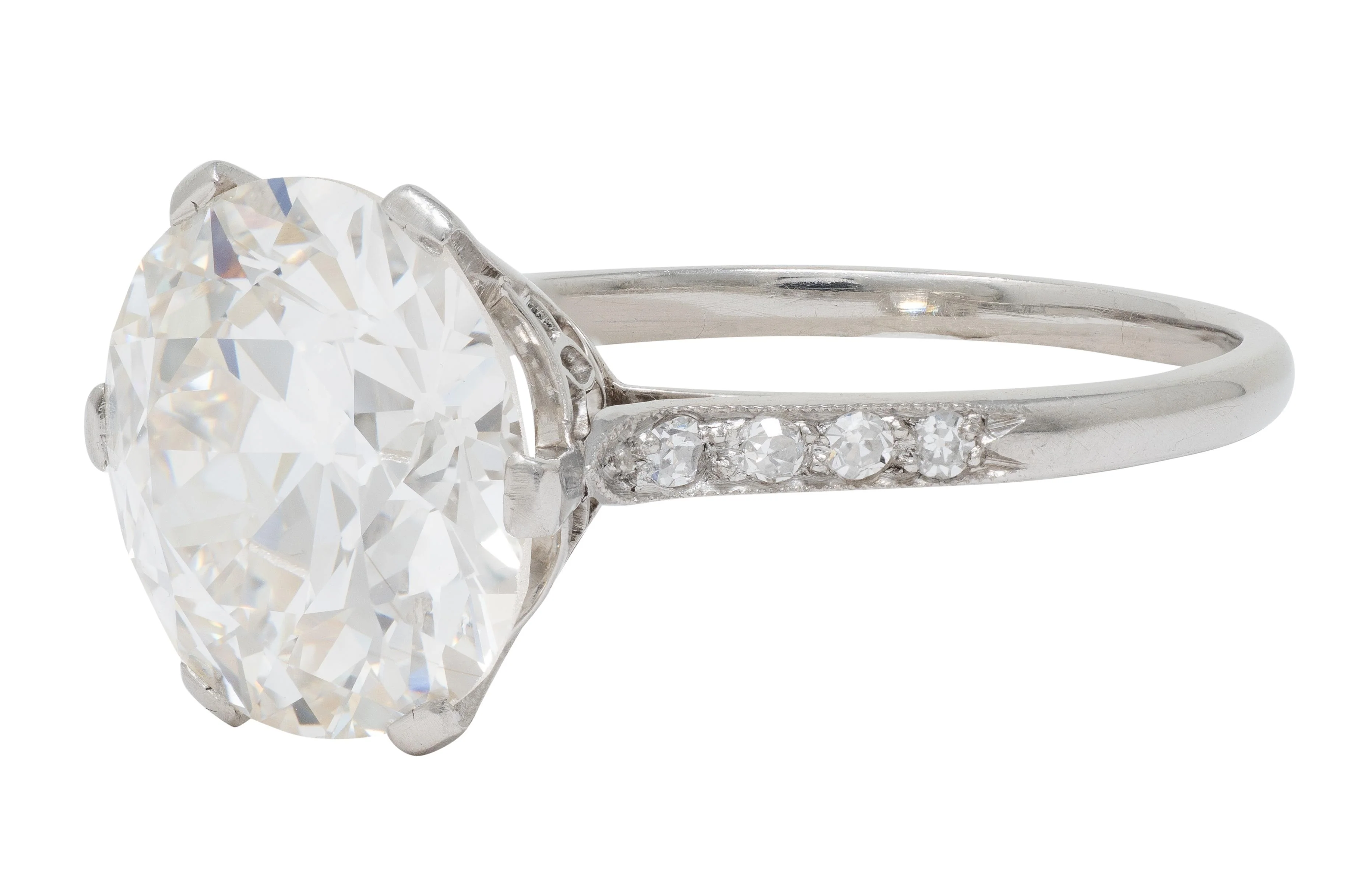 French Art Deco 5.12 CTW Old European Cut Diamond Platinum Foliate Vintage Engagement Ring GIA - Image 7