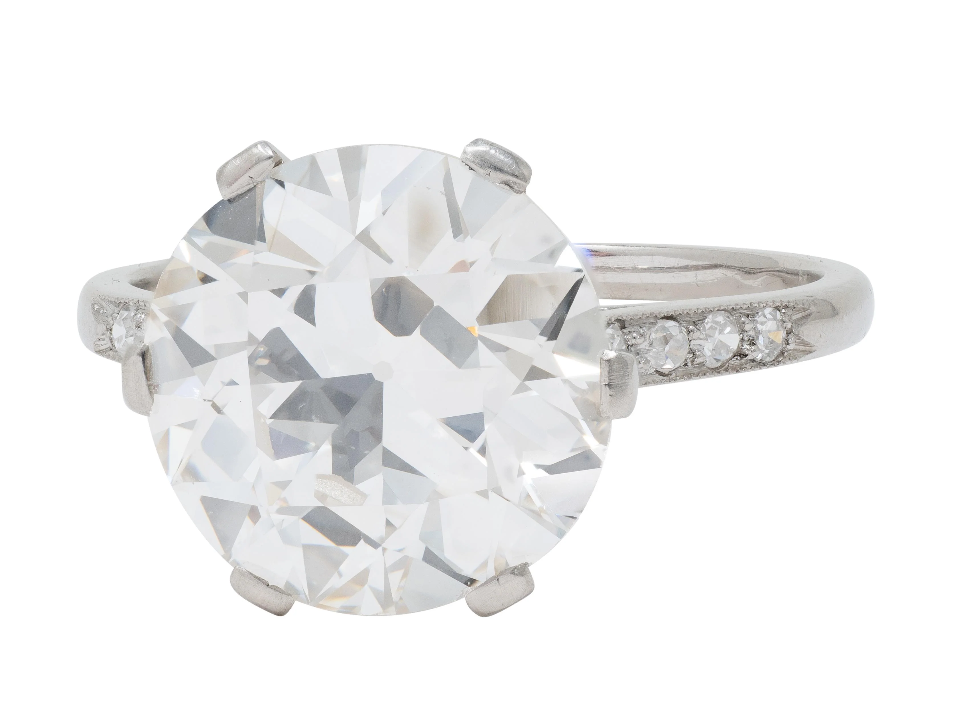 French Art Deco 5.12 CTW Old European Cut Diamond Platinum Foliate Vintage Engagement Ring GIA - Image 8