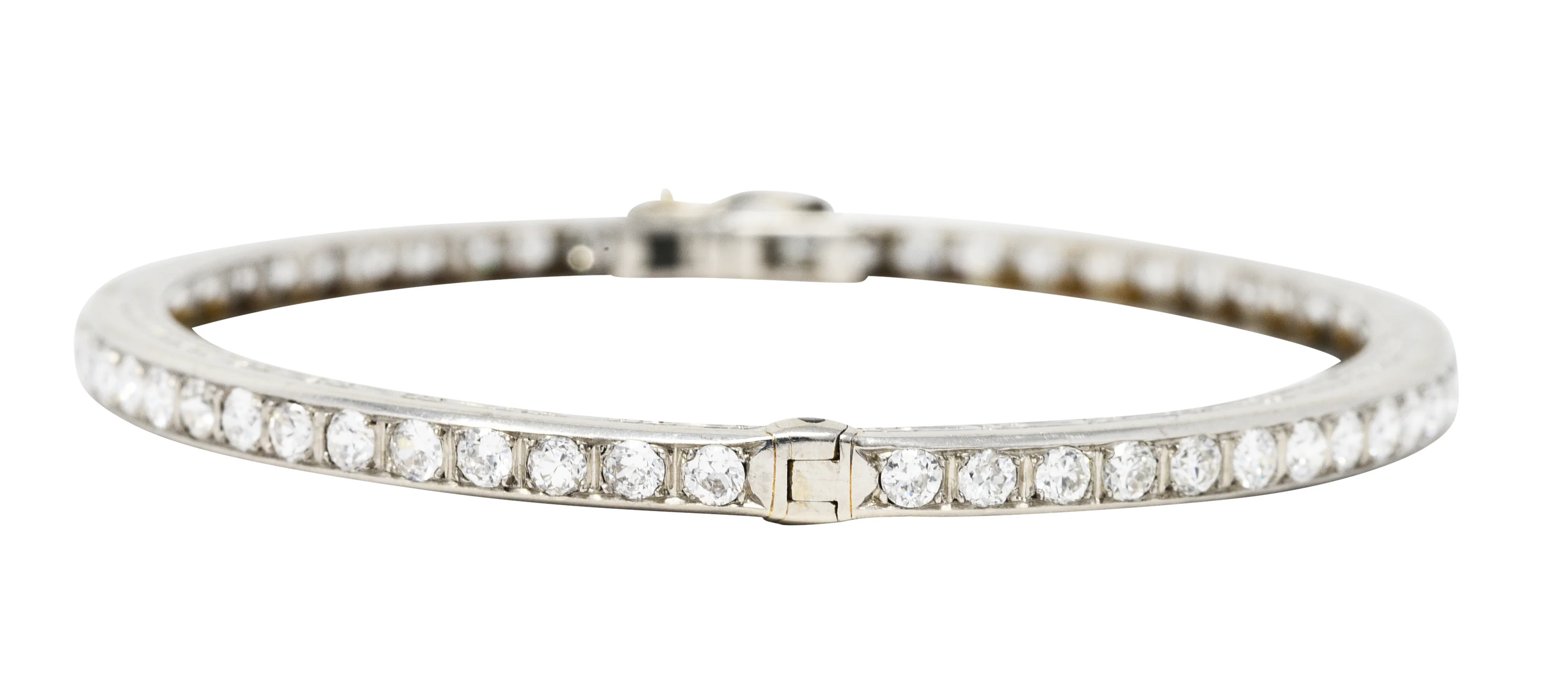 French Art Deco Diamond Platinum Bangle Bracelet - Image 5