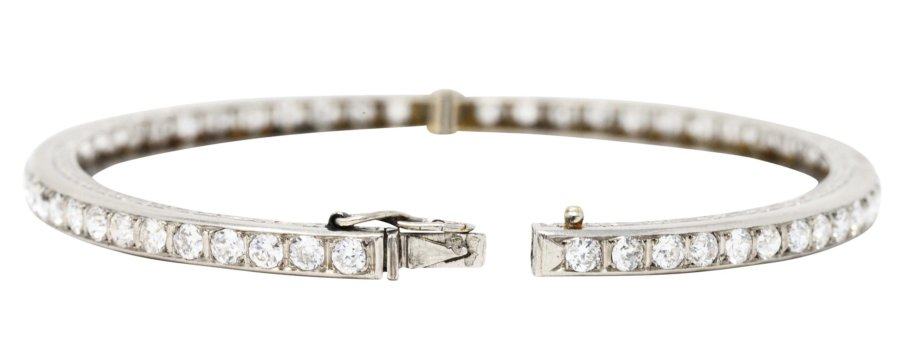 French Art Deco Diamond Platinum Bangle Bracelet - Image 6
