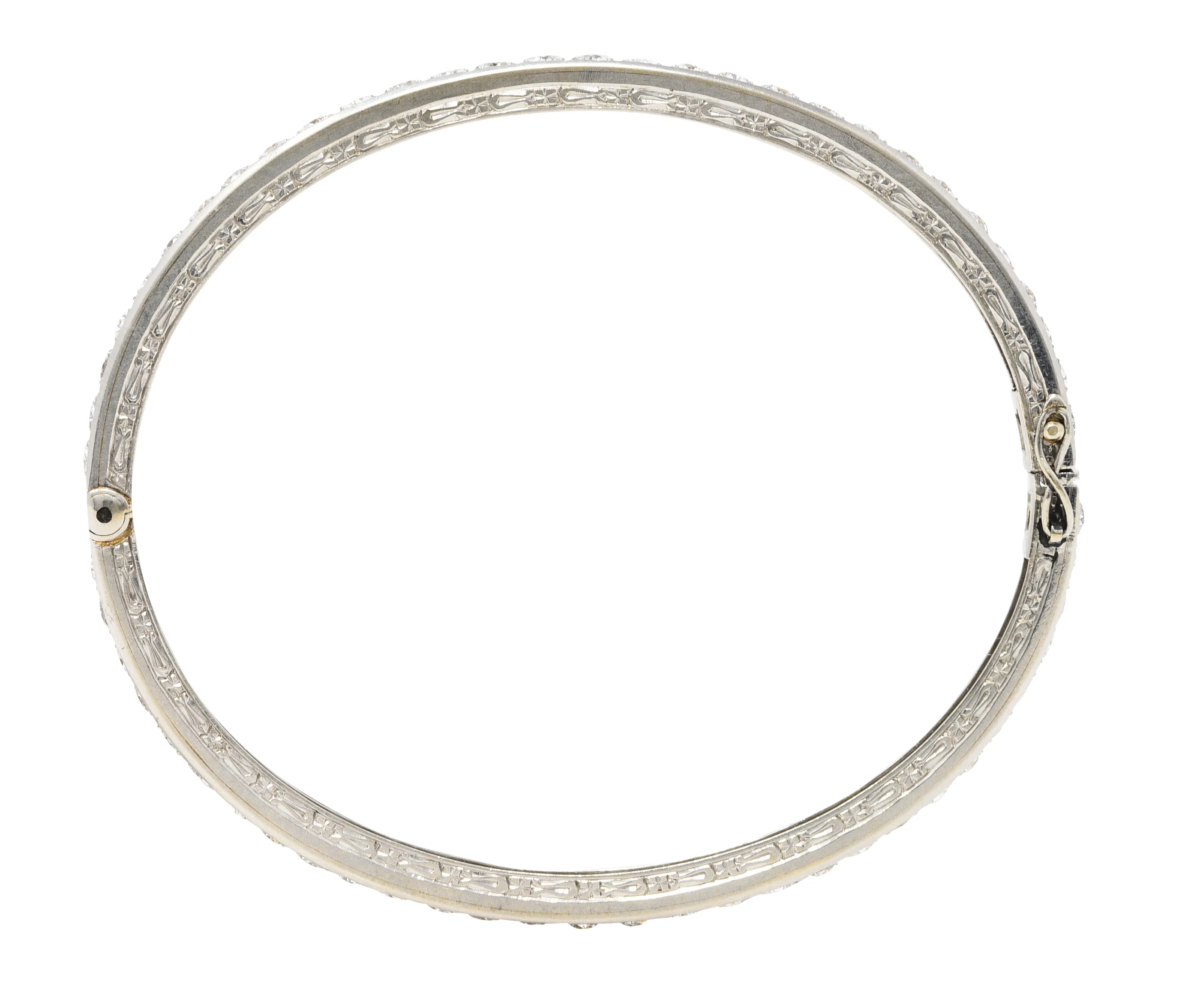 French Art Deco Diamond Platinum Bangle Bracelet - Image 7