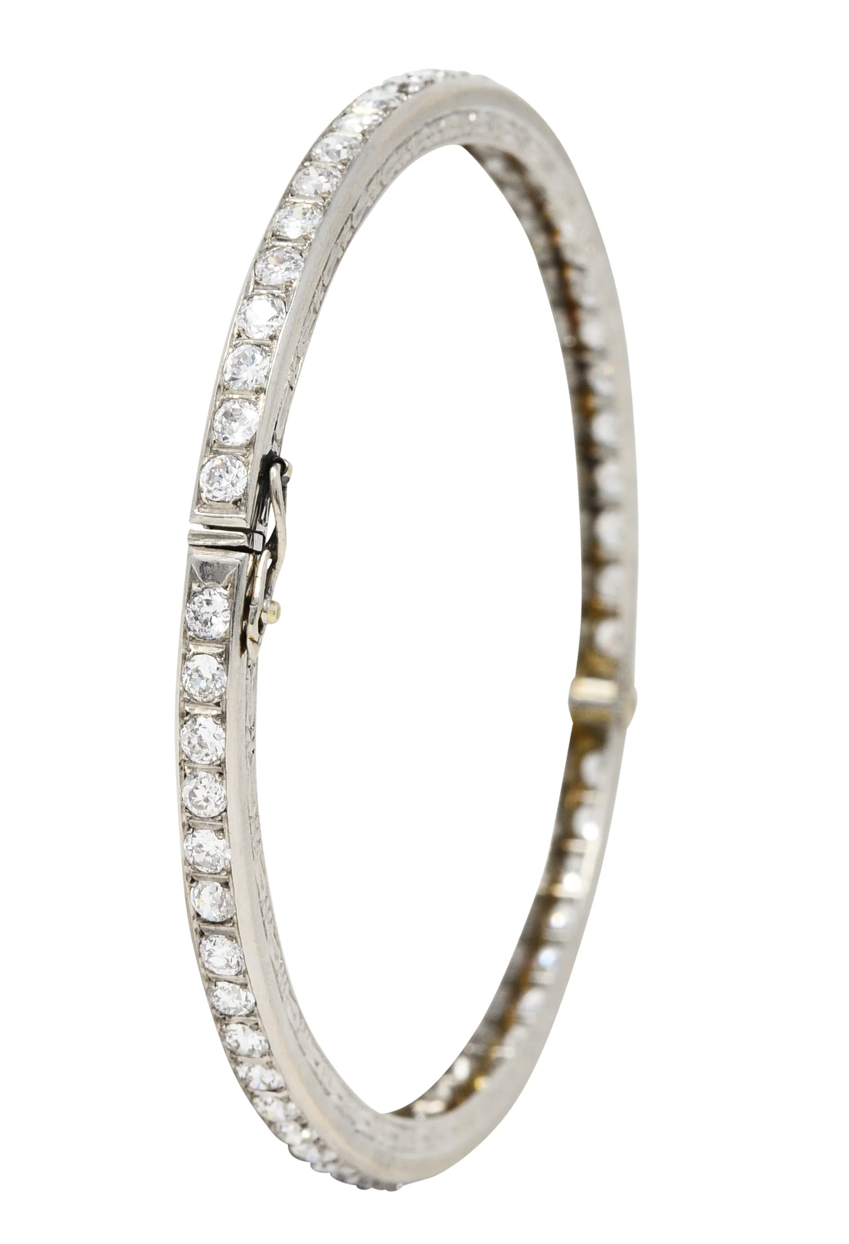French Art Deco Diamond Platinum Bangle Bracelet - Image 8