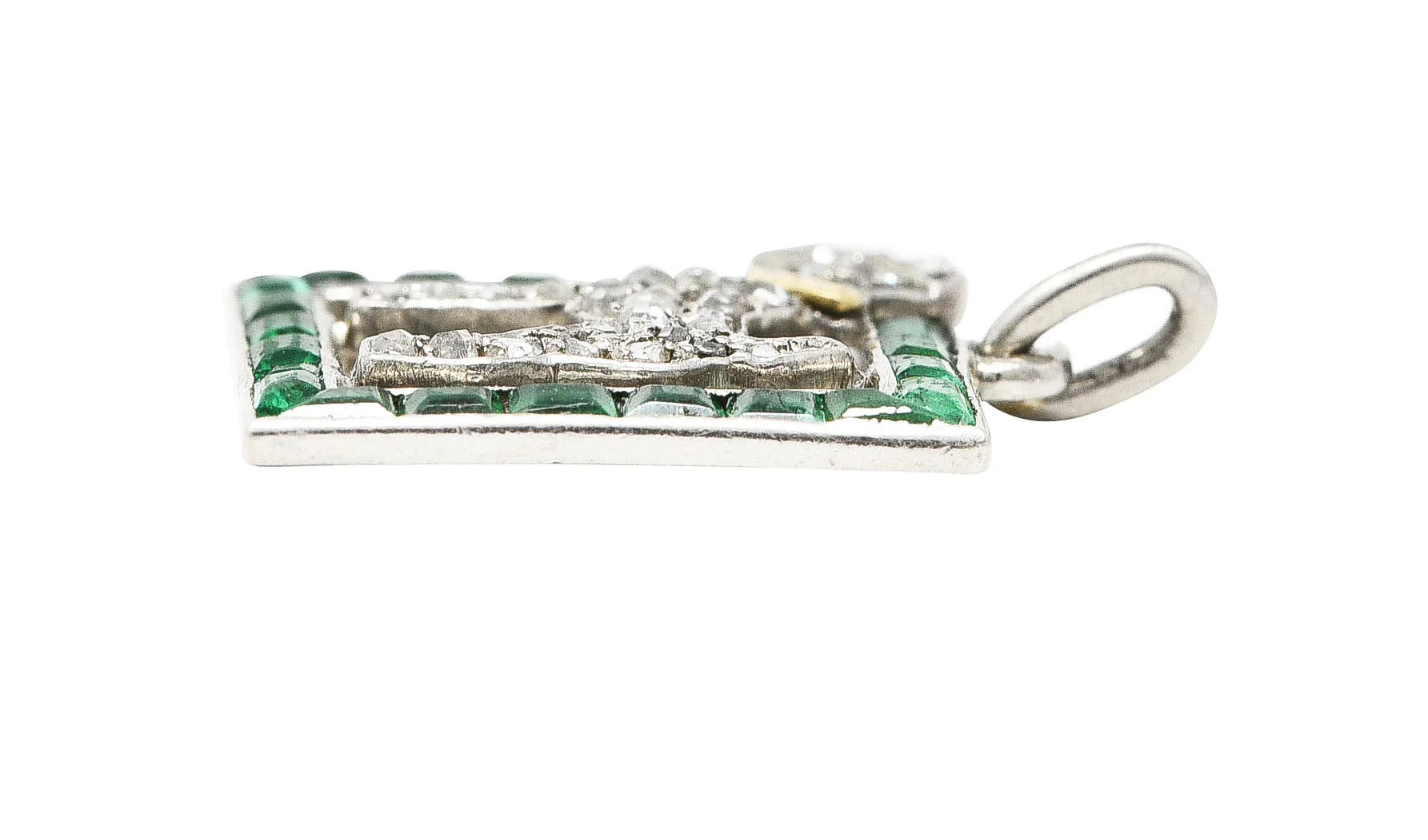 French Art Deco Emerald Diamond Platinum 18 Karat Yellow Gold Dog Charm - Image 5