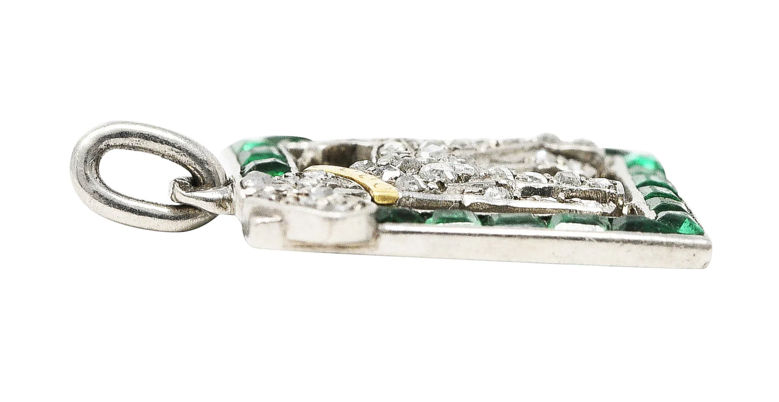 French Art Deco Emerald Diamond Platinum 18 Karat Yellow Gold Dog Charm - Image 6
