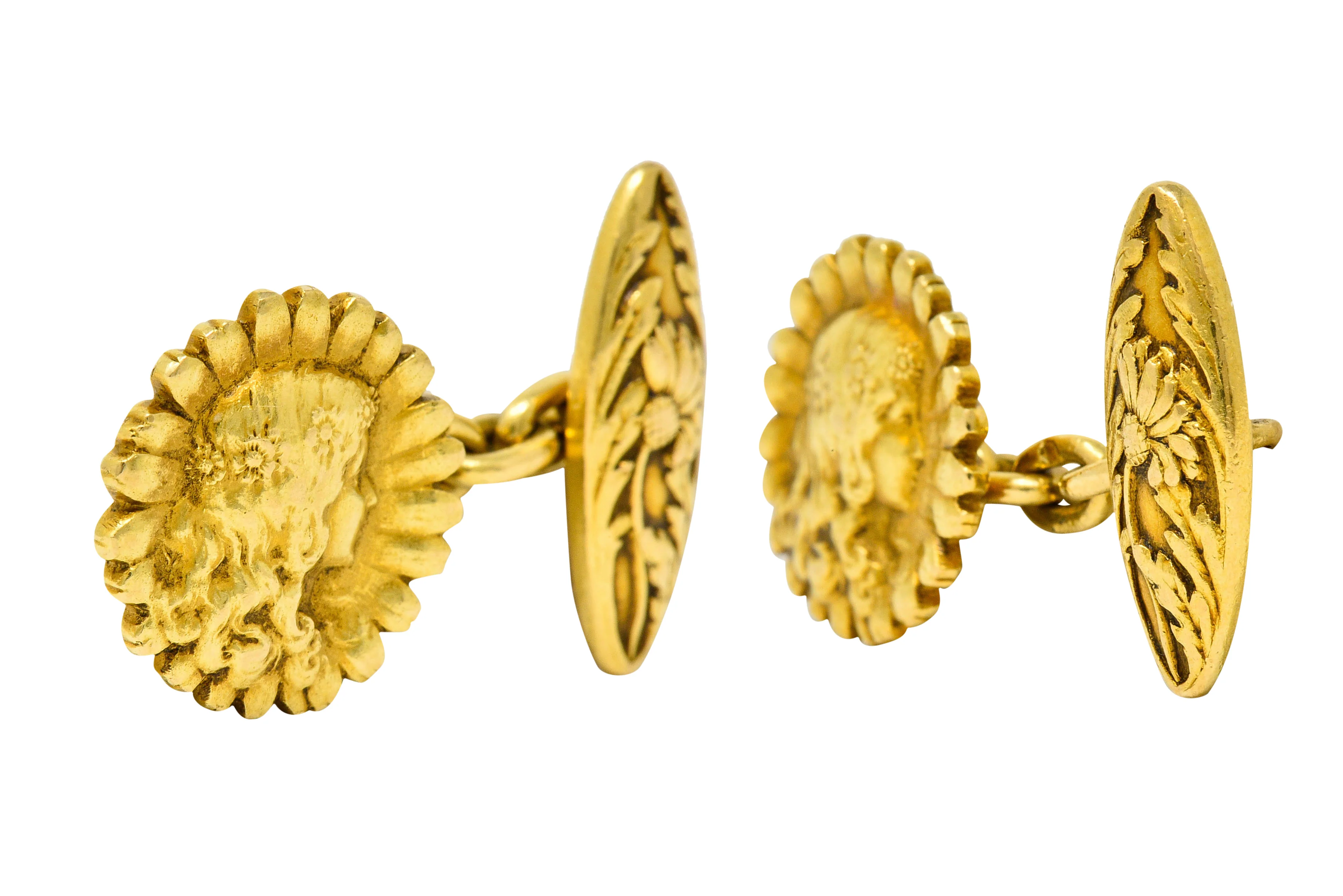 French Art Nouveau 18 Karat Gold Daisy Girl Cufflinks - Image 2