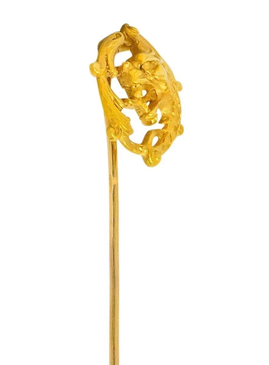 French Art Nouveau 18 Karat Gold Winged Lion Stickpin - Image 4