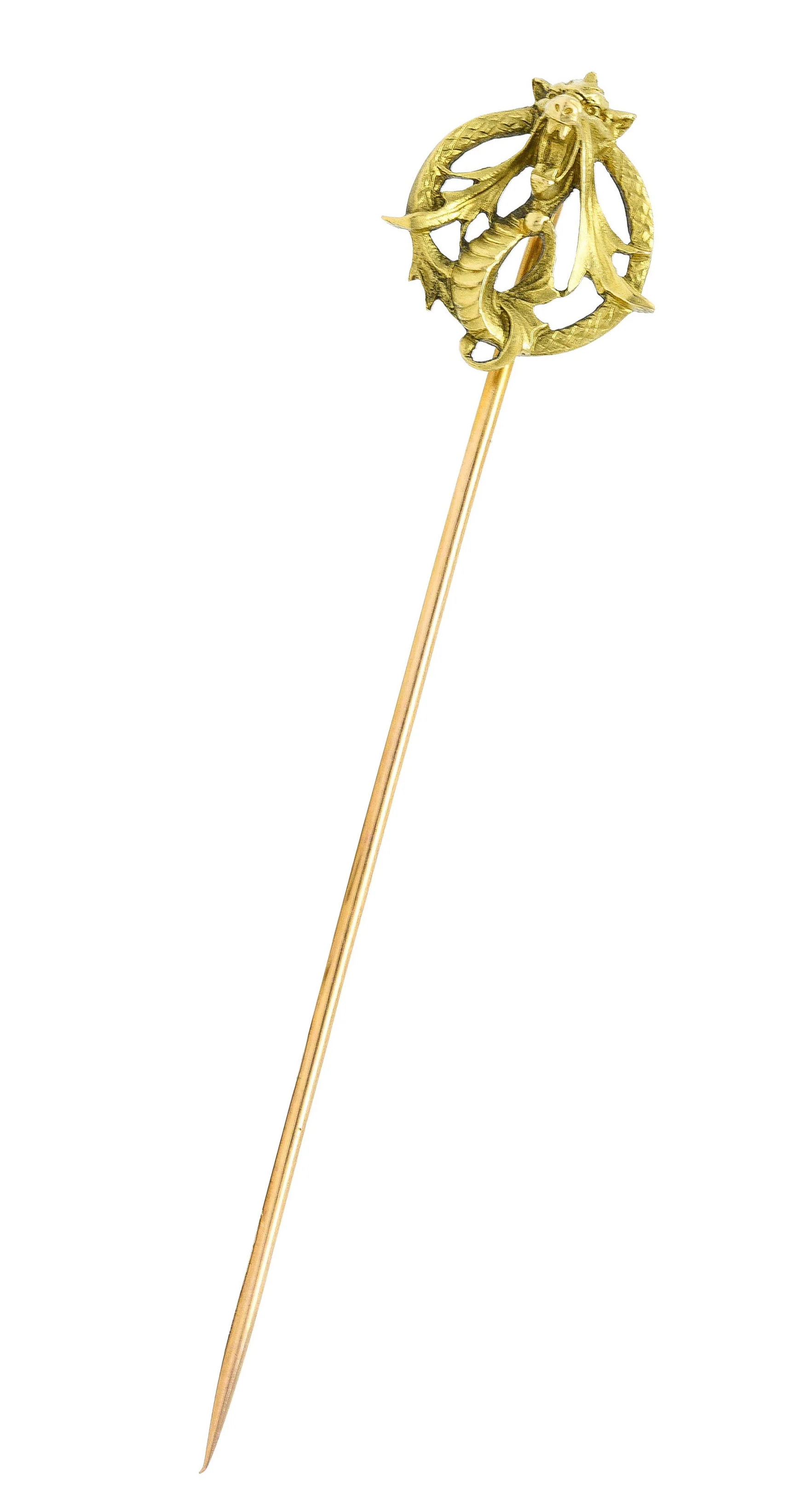 French Art Nouveau 18 Karat Green Gold Serpent Dragon Stickpin - Image 2