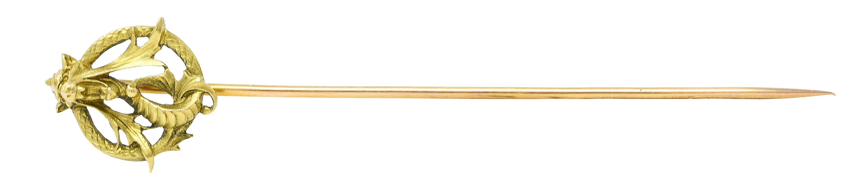 French Art Nouveau 18 Karat Green Gold Serpent Dragon Stickpin - Image 6