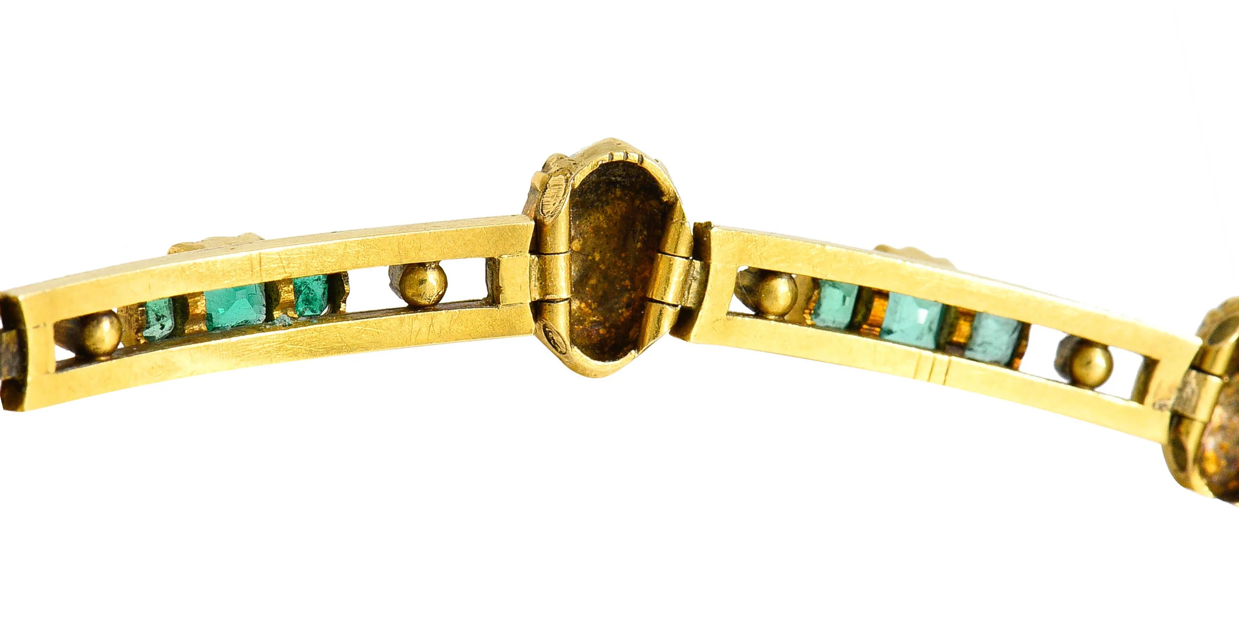 French Art Nouveau Emerald Diamond 18 Karat Gold Figural Collar Necklace - Image 6