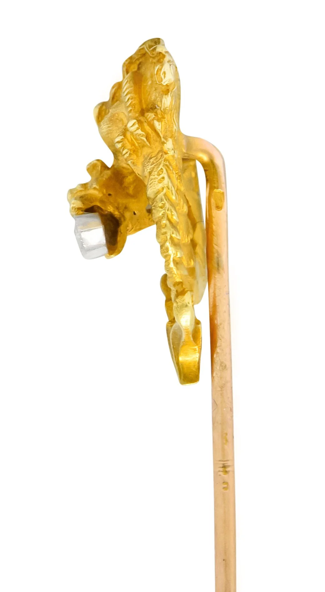 French Art Nouveau Marquis Diamond 18 Karat Gold Serpentine Dragon Stickin - Image 3