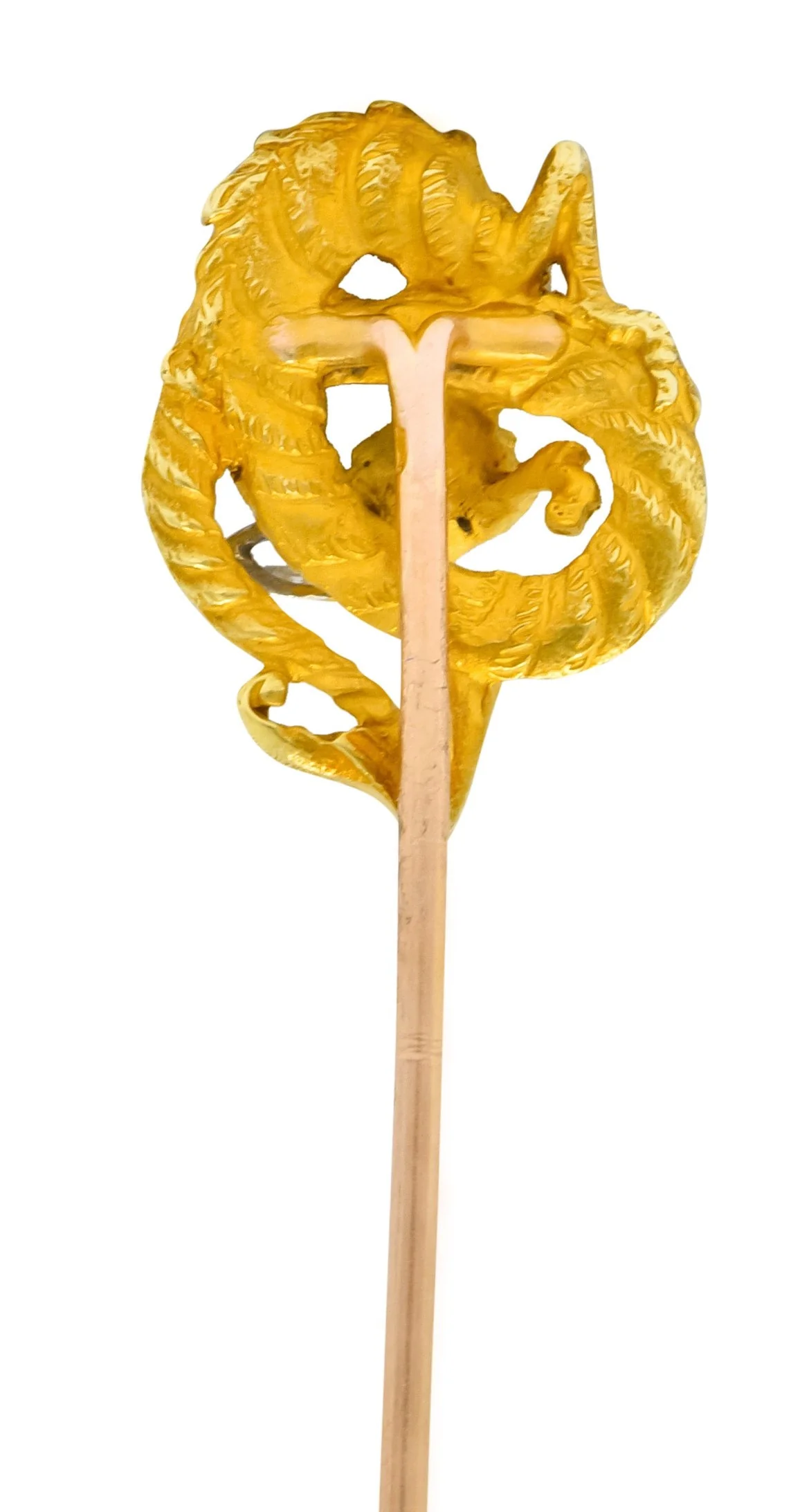 French Art Nouveau Marquis Diamond 18 Karat Gold Serpentine Dragon Stickin - Image 4