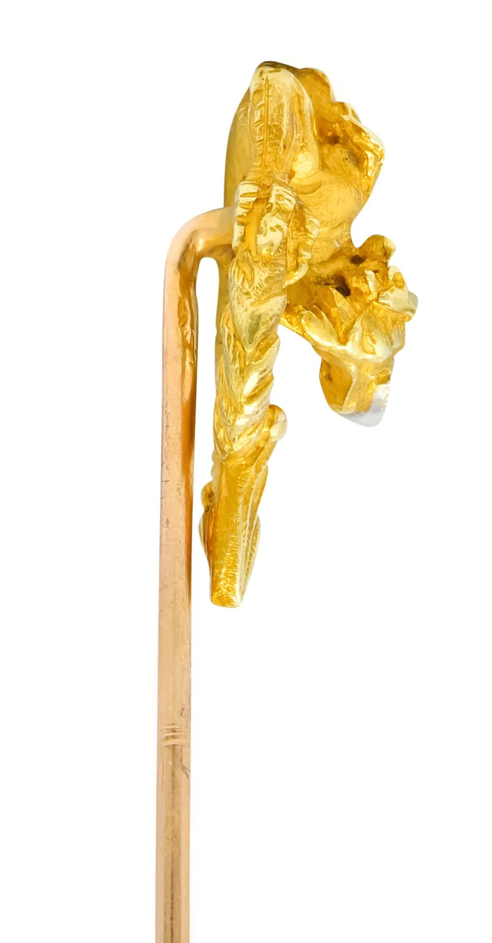 French Art Nouveau Marquis Diamond 18 Karat Gold Serpentine Dragon Stickin - Image 5