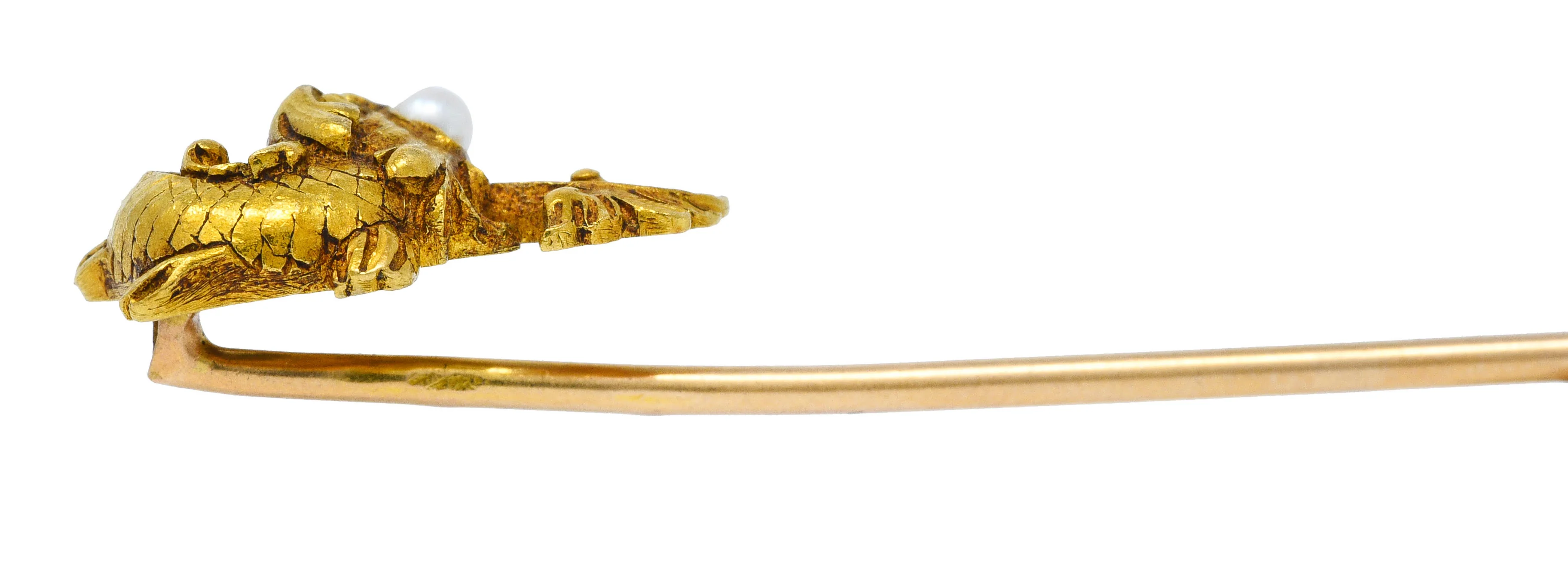 French Art Nouveau Pearl 18 Karat Gold Sea Serpent Stickpin - Image 6