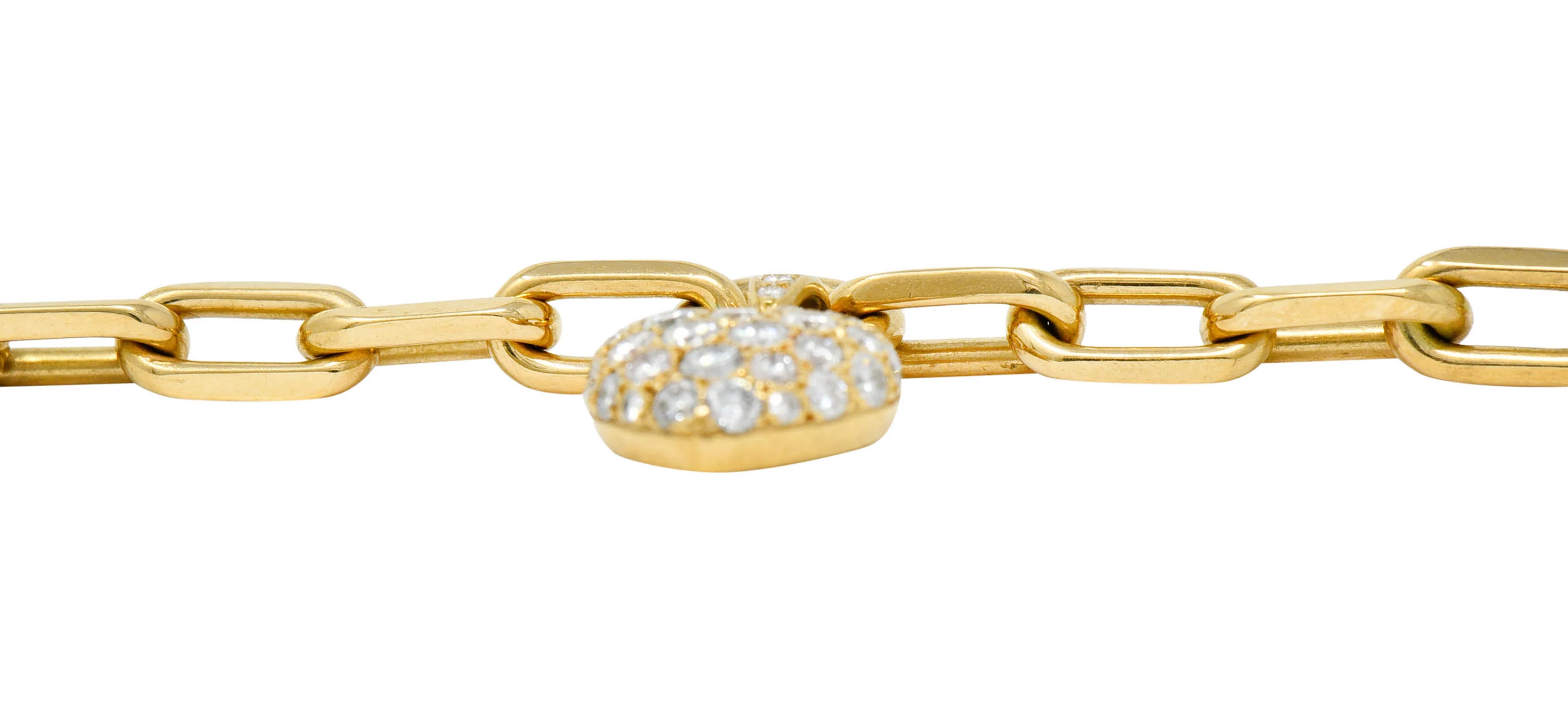 French Cartier 1.00 CTW Pave Diamond 18 Karat Gold Heart Charm Bracelet - Image 10