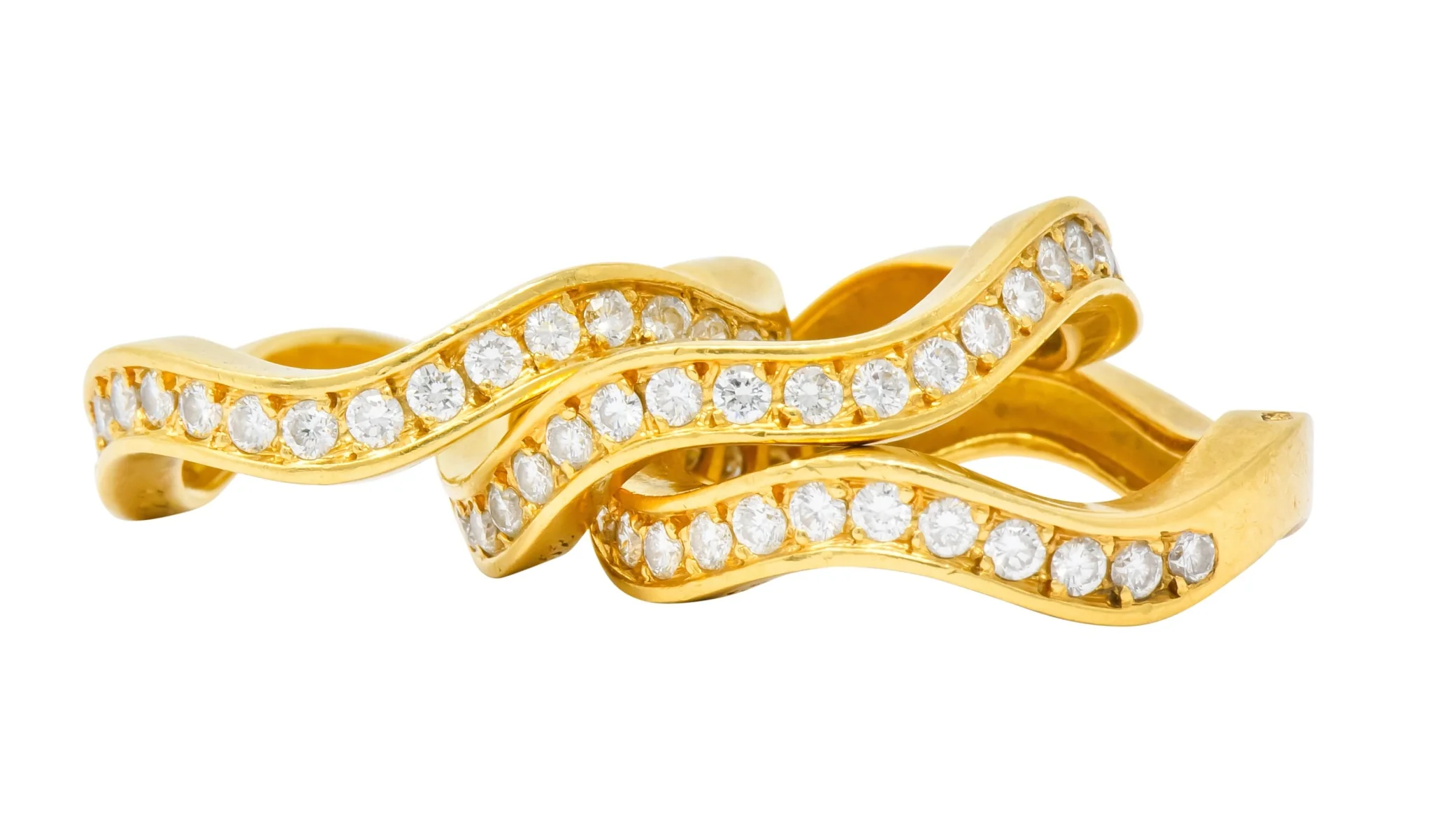 French Cartier 1.56 CTW Diamond 18 Karat Gold Wave Triple Band Stack Rings - Image 2