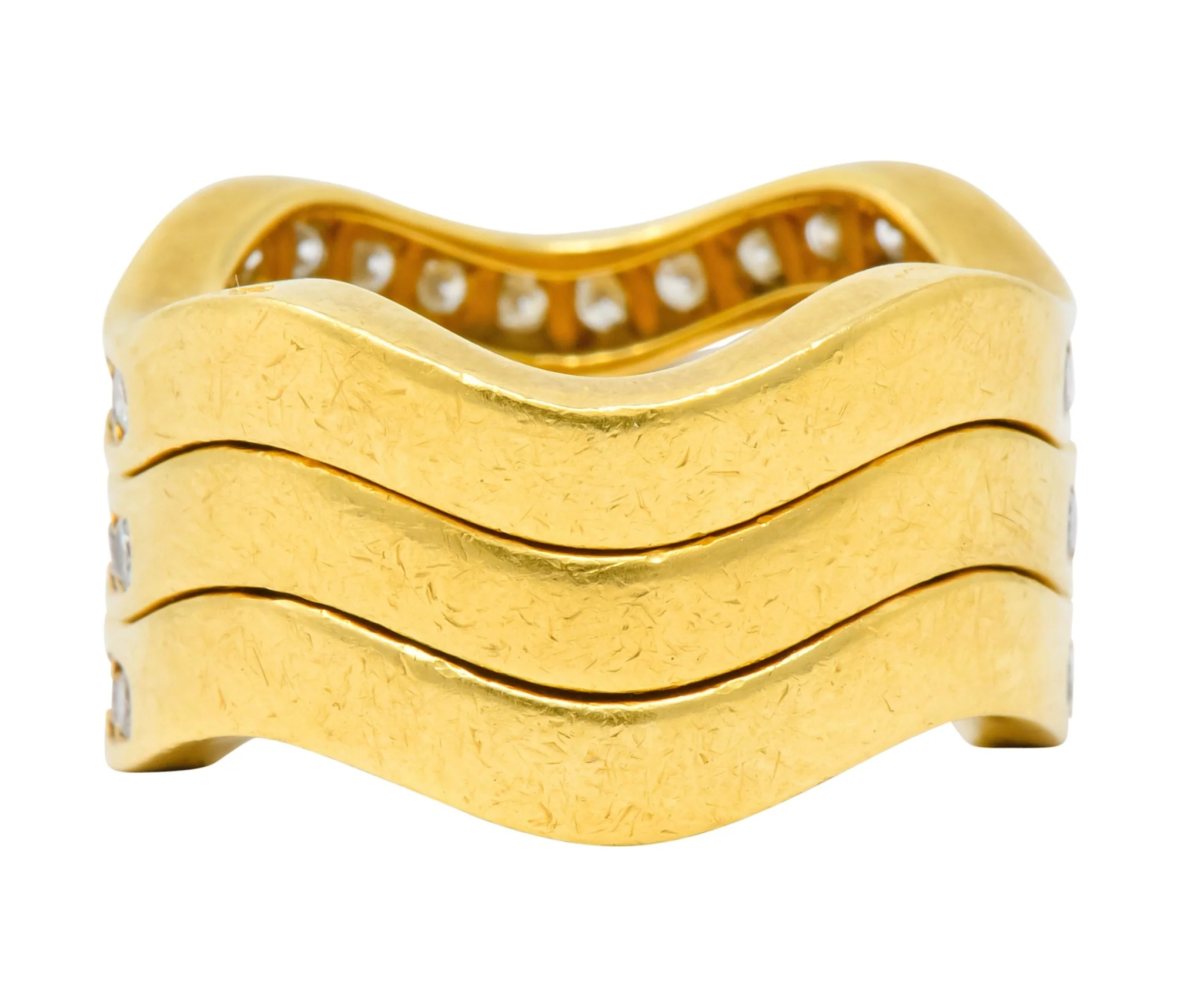 French Cartier 1.56 CTW Diamond 18 Karat Gold Wave Triple Band Stack Rings - Image 5