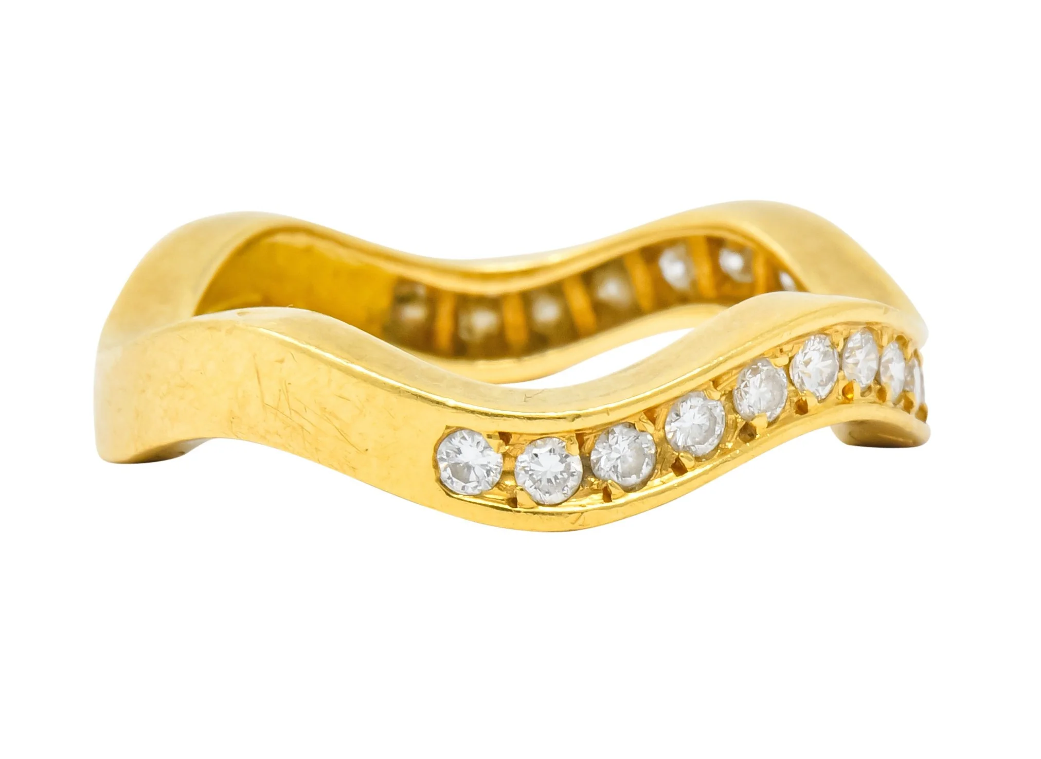 French Cartier 1.56 CTW Diamond 18 Karat Gold Wave Triple Band Stack Rings - Image 9