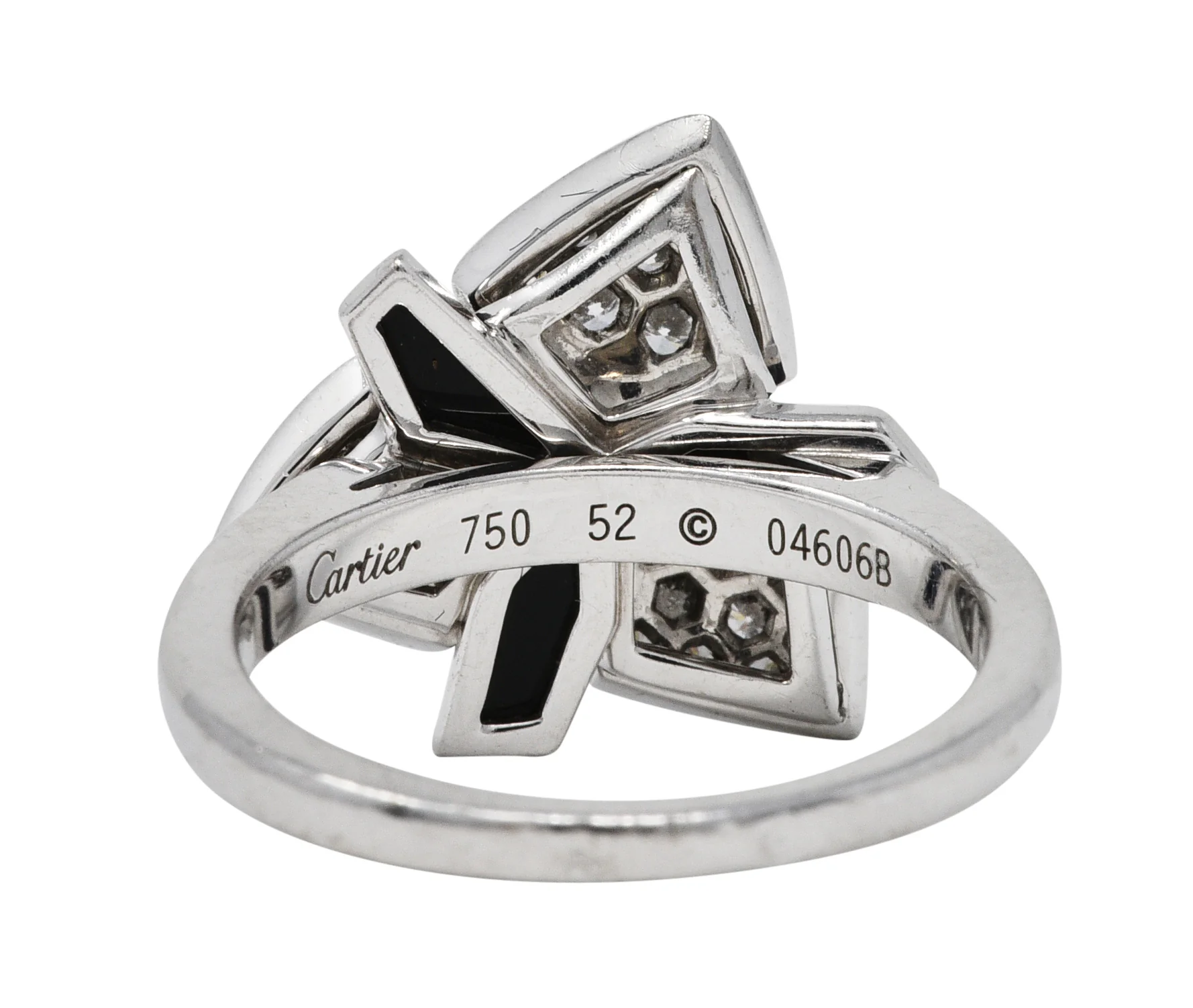 French Cartier Diamond Onyx Tsavorite Garnet 18 Karat White Gold Caresse D'Orchidees Ring - Image 4