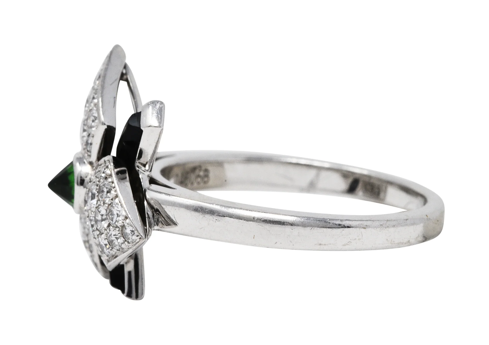 French Cartier Diamond Onyx Tsavorite Garnet 18 Karat White Gold Caresse D'Orchidees Ring - Image 5