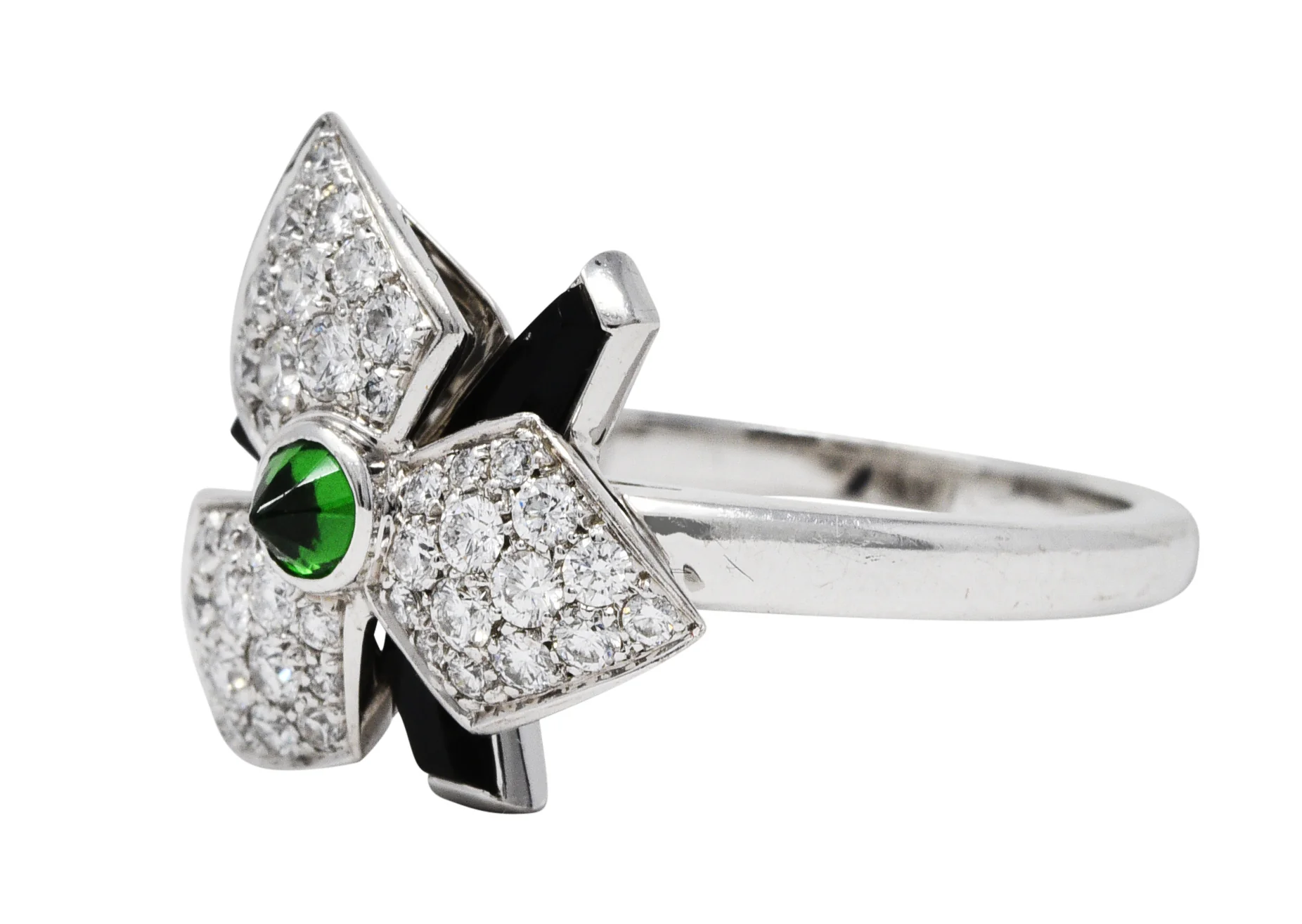 French Cartier Diamond Onyx Tsavorite Garnet 18 Karat White Gold Caresse D'Orchidees Ring - Image 6